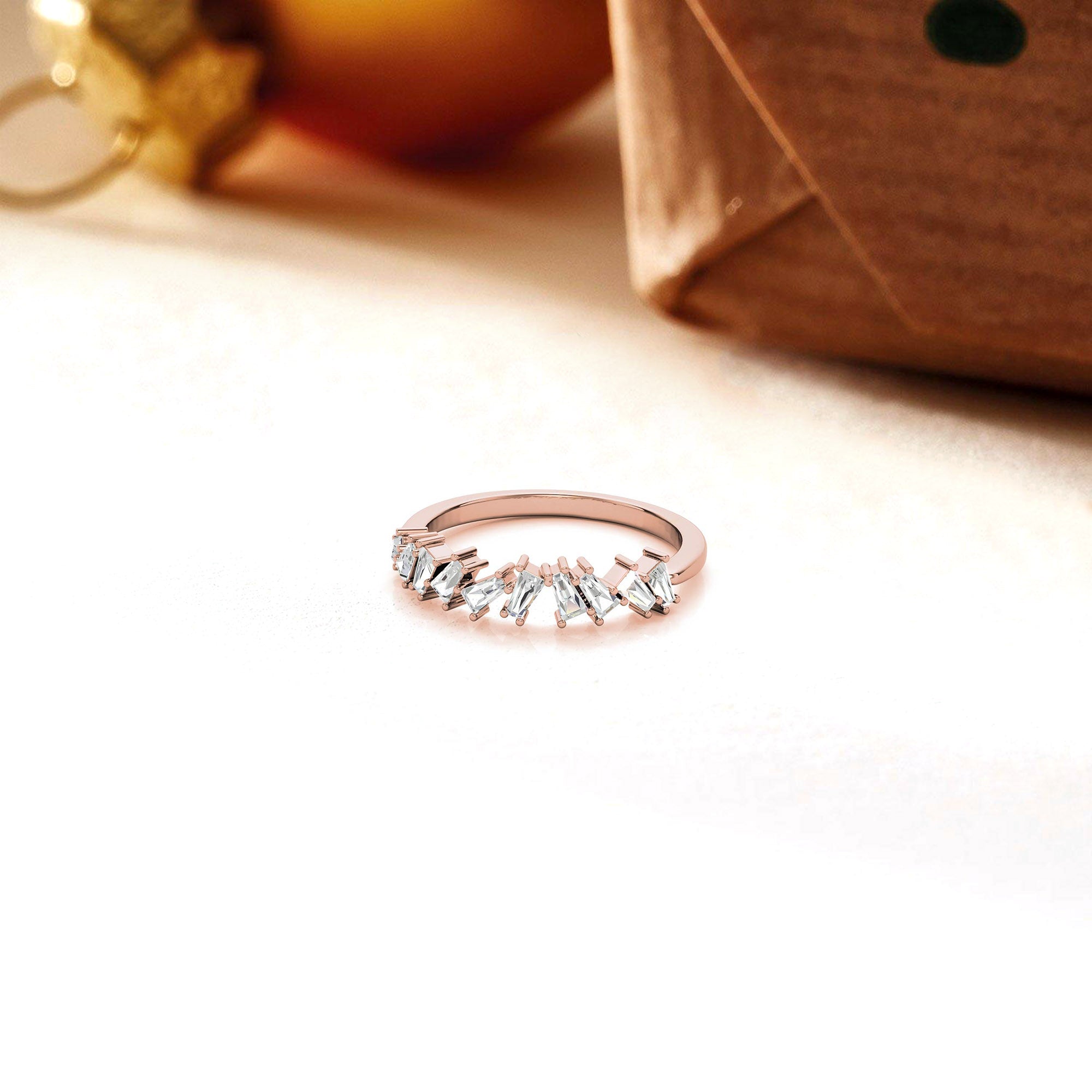 Rose Gold Silver Baguette Step-Cut Adjustable Zig Zag Ring For Woman