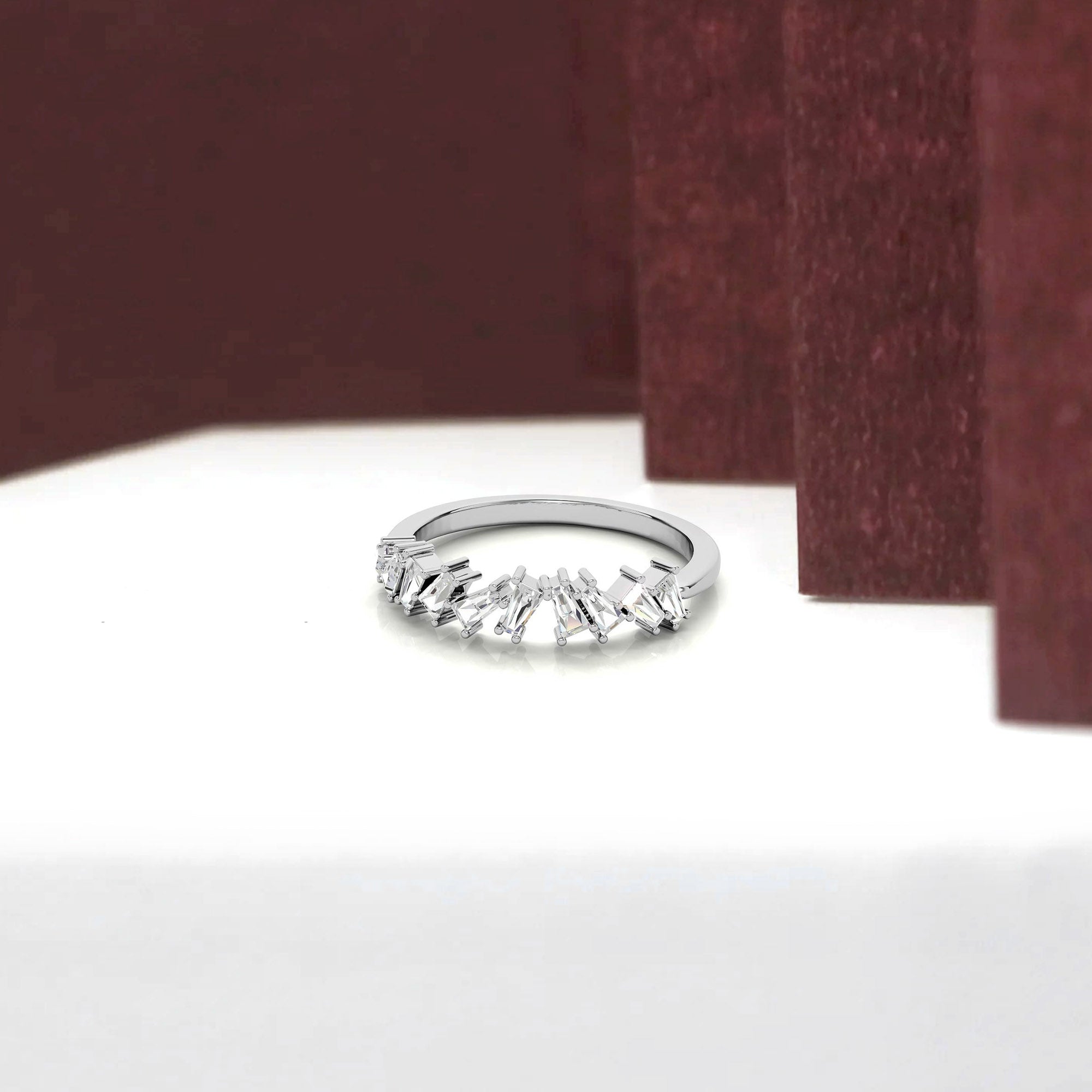 White Gold Silver Baguette Step-Cut Adjustable Zig Zag Ring For Woman