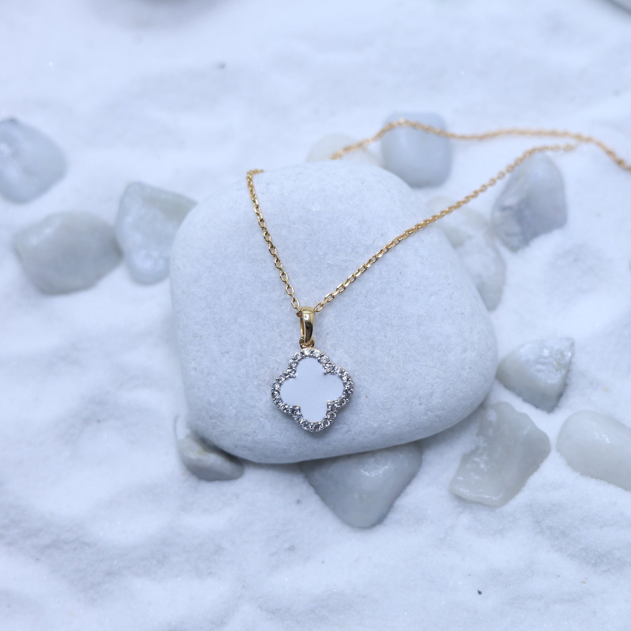Yellow Gold Plated White Enamel Pendant