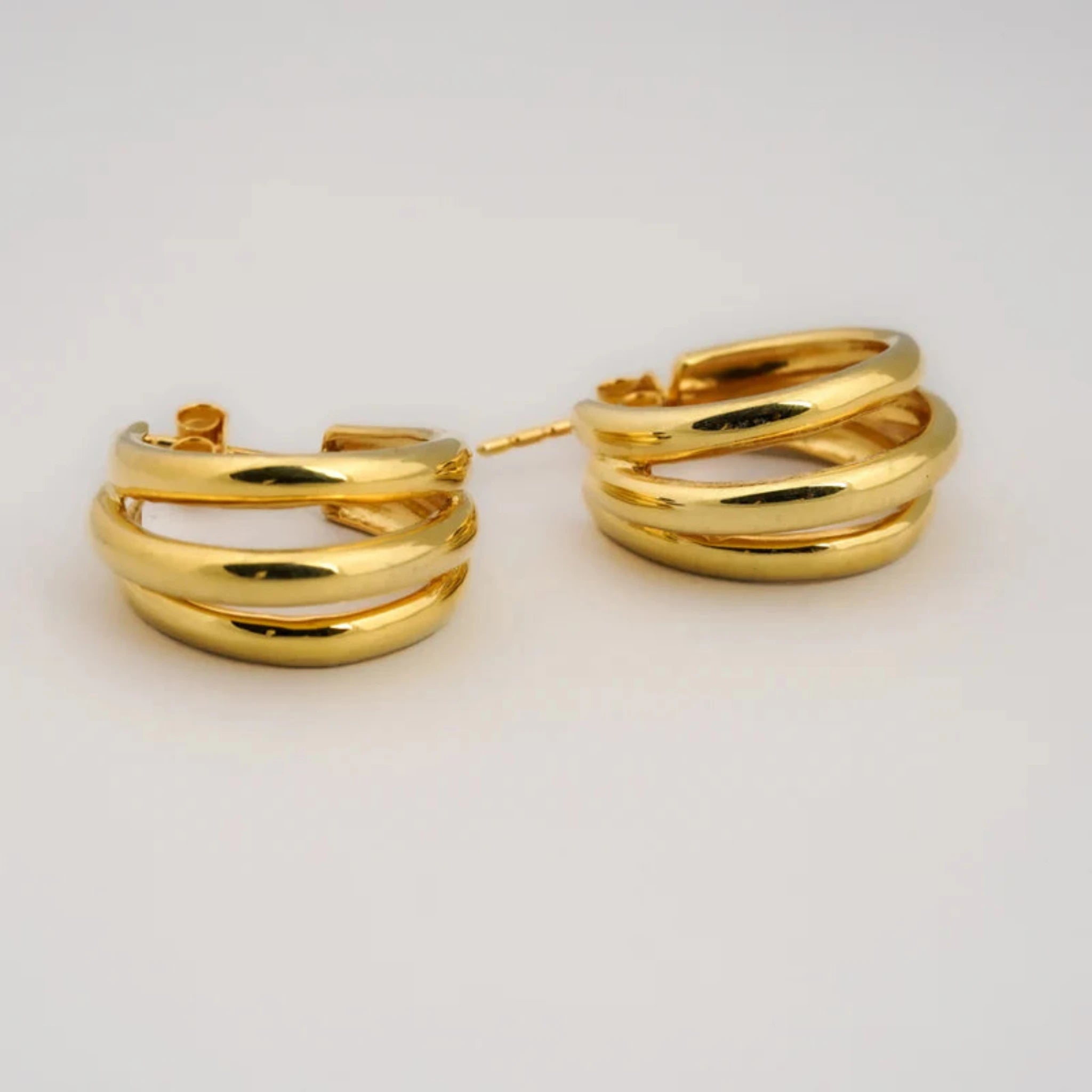 Silver Statement Hoop Twisted Layered Yellow Gold Earring For Woman