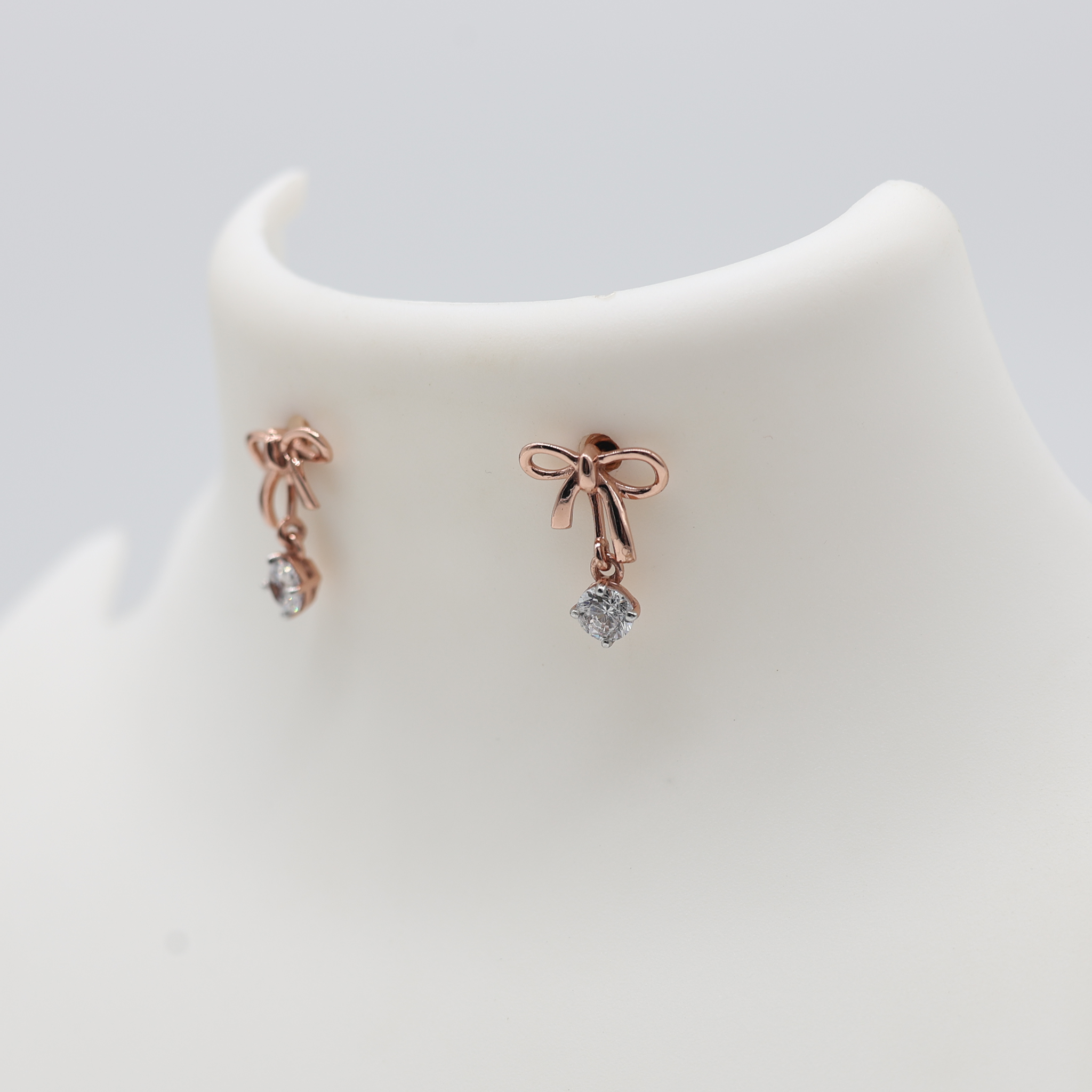 Radiant Bow Drop Silver Rose Gold Plated Earring For Women