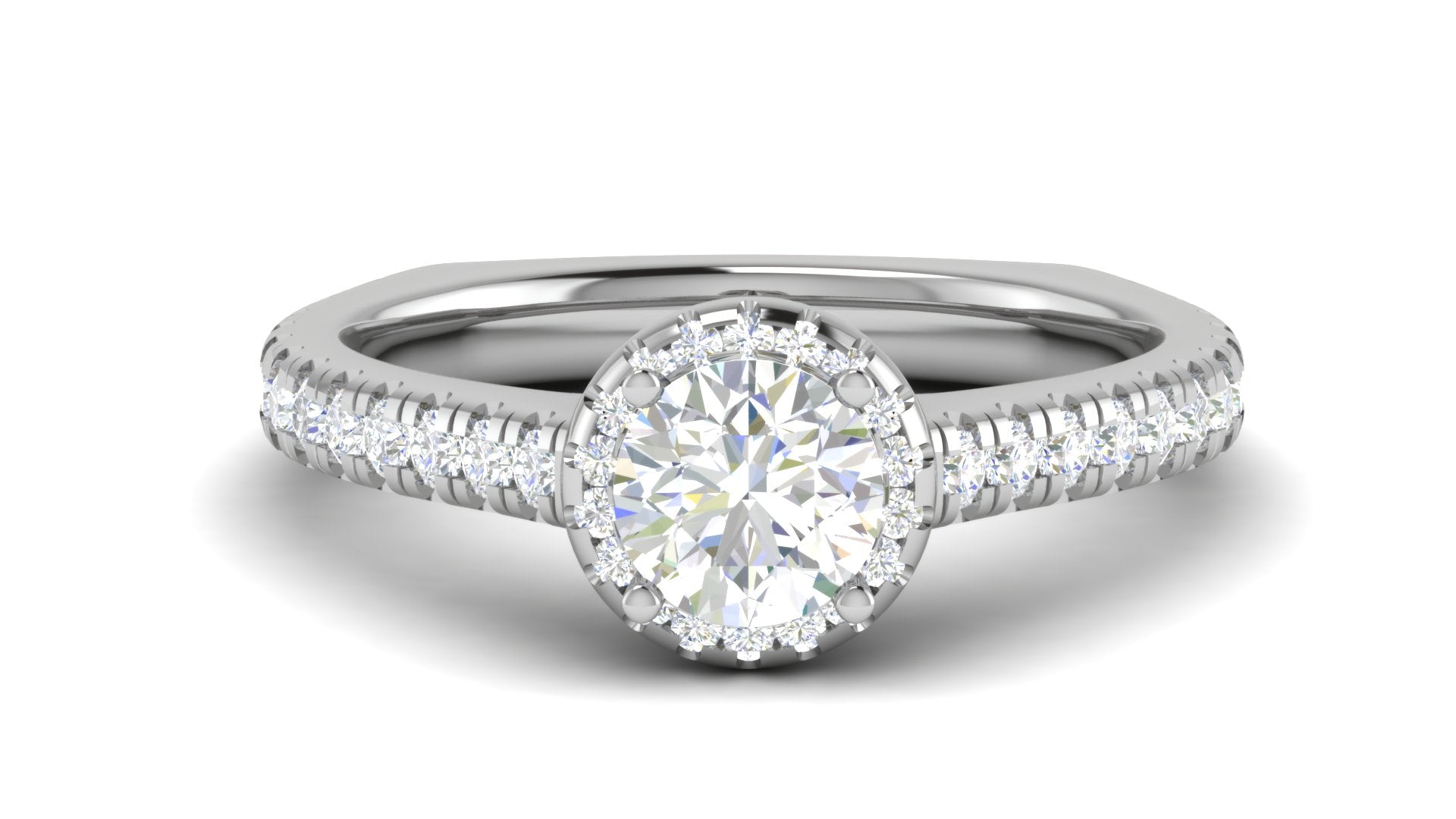 White Gold Adjustable Silver Gleaming Round Halo Pave Diamond Ring For Woman