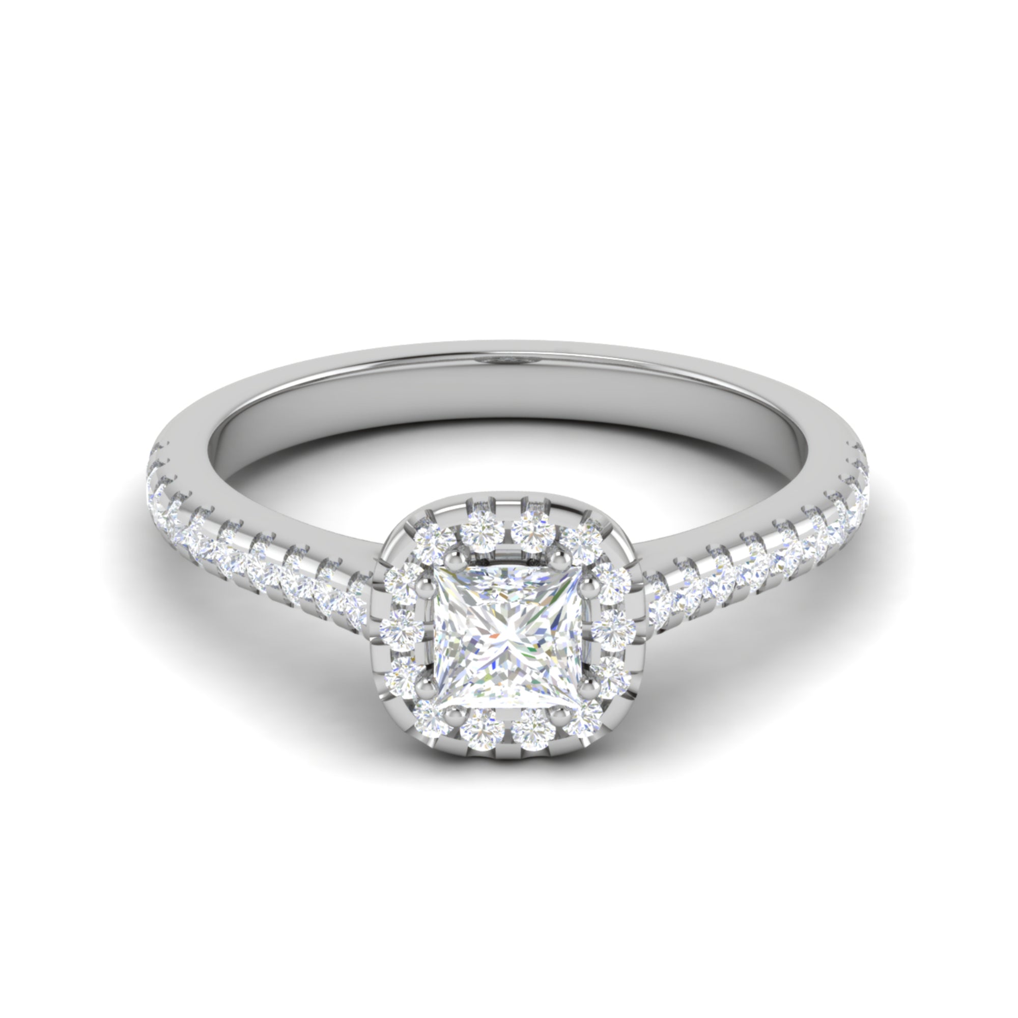 Adjustable Princess Cut Halo Silver Ring