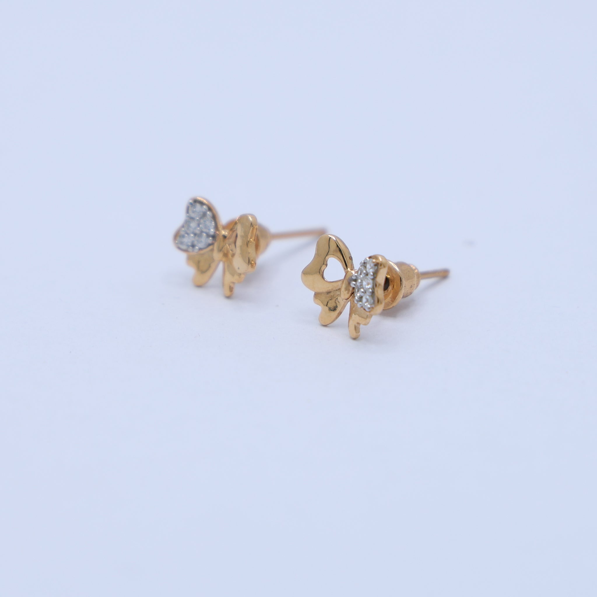 Heart Butterfly Yellow Gold Silver Sparkling Earring for Kids