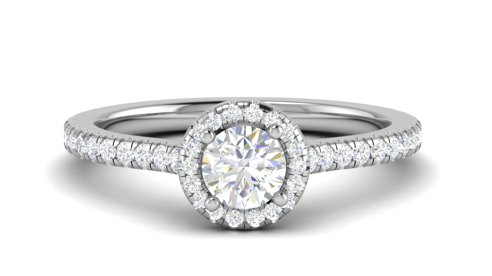 White Gold Adjustable Silver Prong-Set Round Solitaire Diamond Halo Ring For Woman