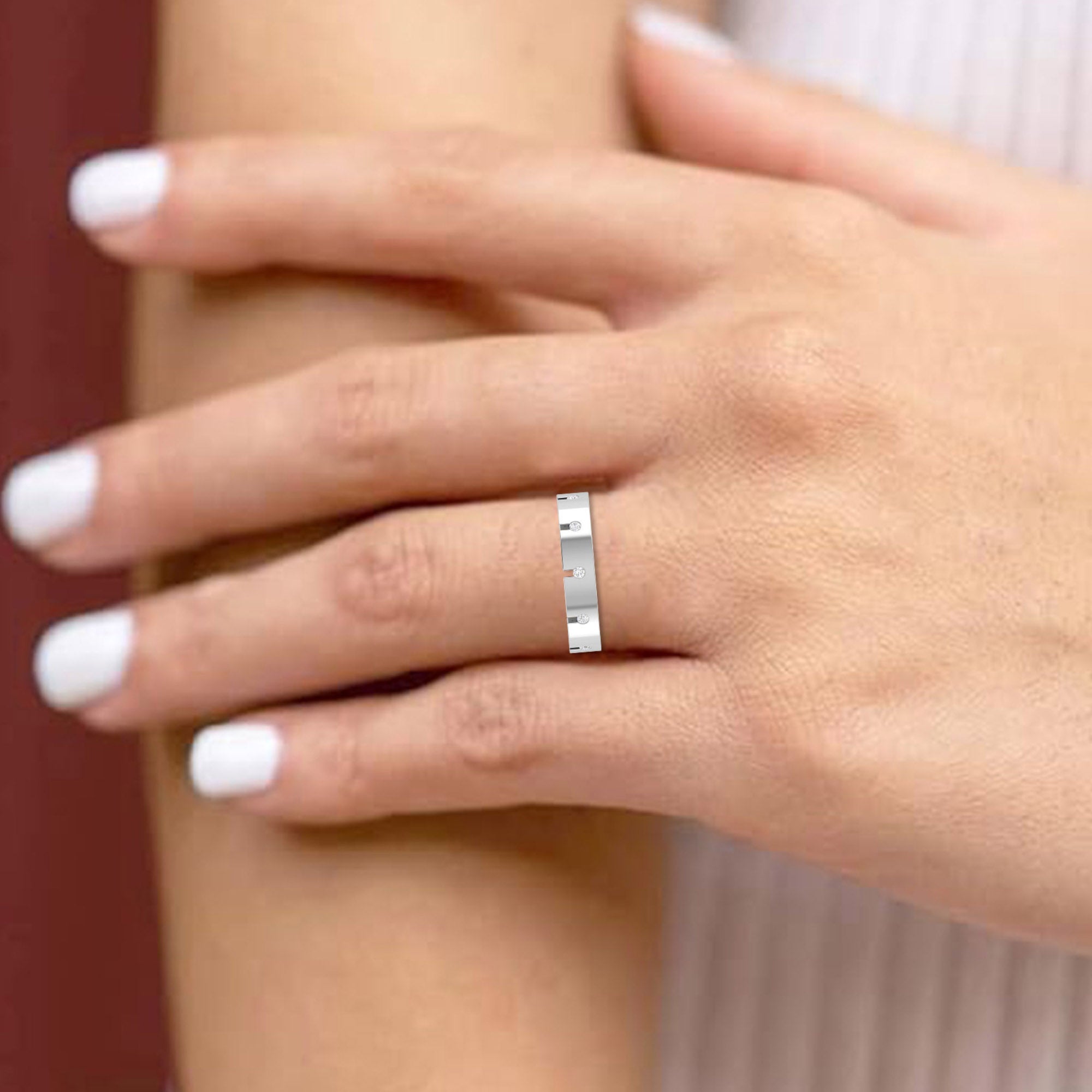 Adjustable Silver White Gold Stunning Diamond-Studded Band For Couple