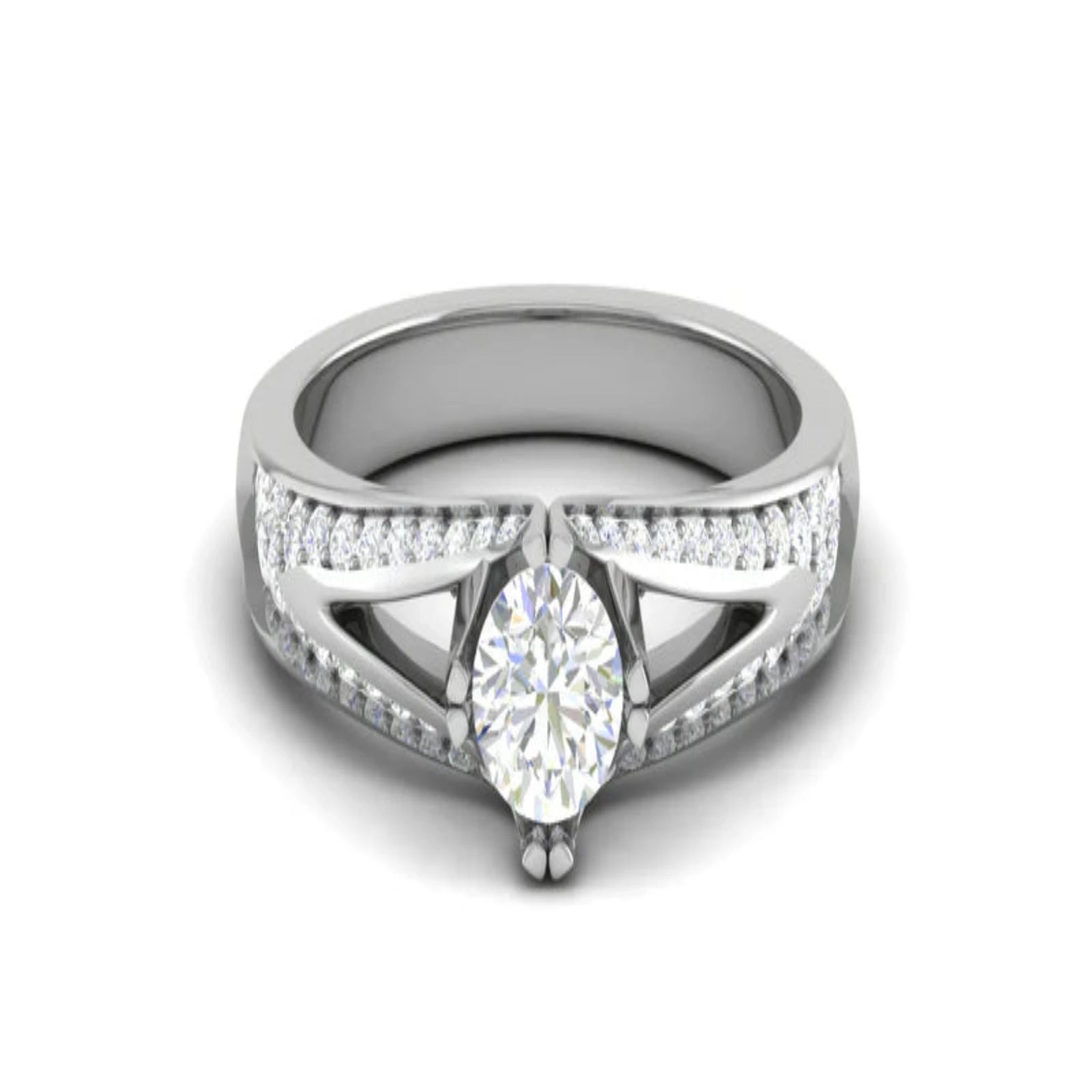 White Gold Adjustable Silver Open Split Shank Bridal Round Cut Ring For Woman