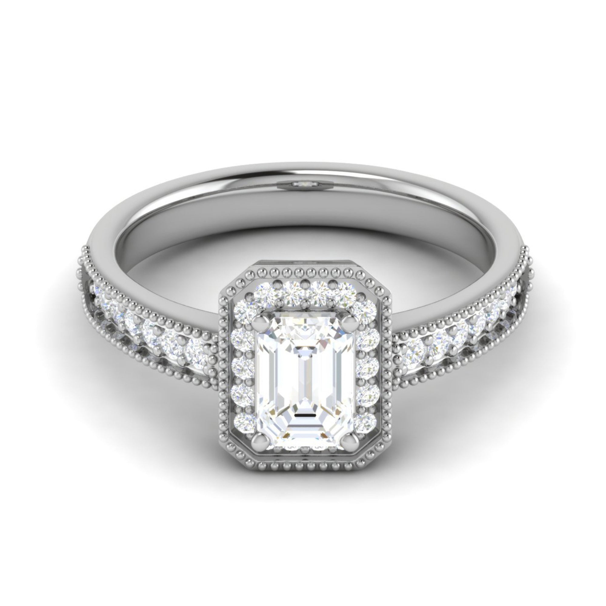 Milgrain Emerald Cut Halo Ring
