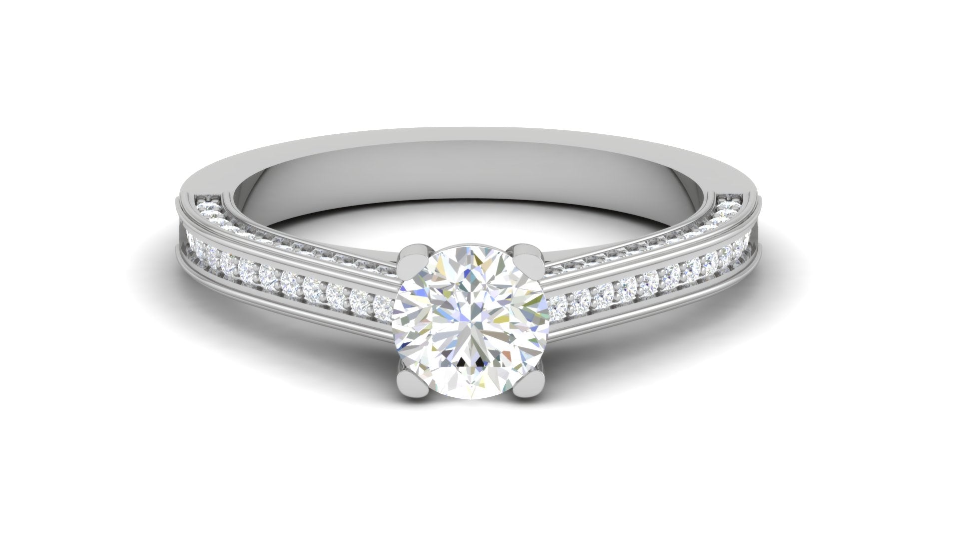White Gold Adjustable Silver Diamond Round Center Pave Ring For Woman