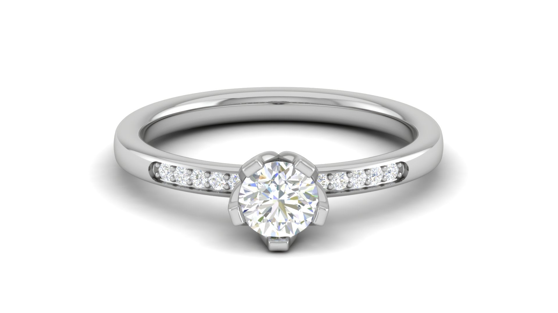 White Gold Adjustable Silver Accent Solitaire Ring For Woman