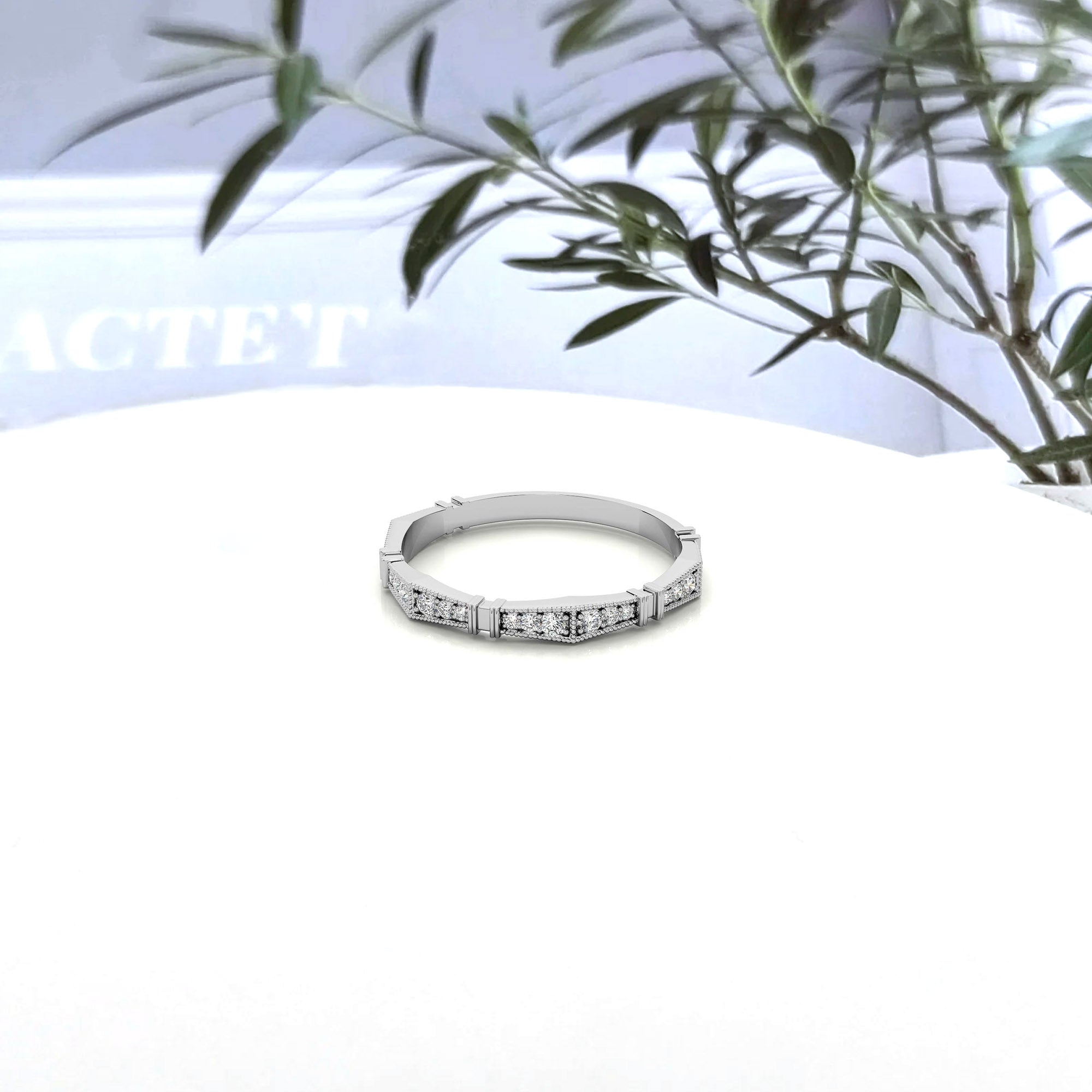 White Gold Silver Milgrain Adjustable Angular Ring For Woman