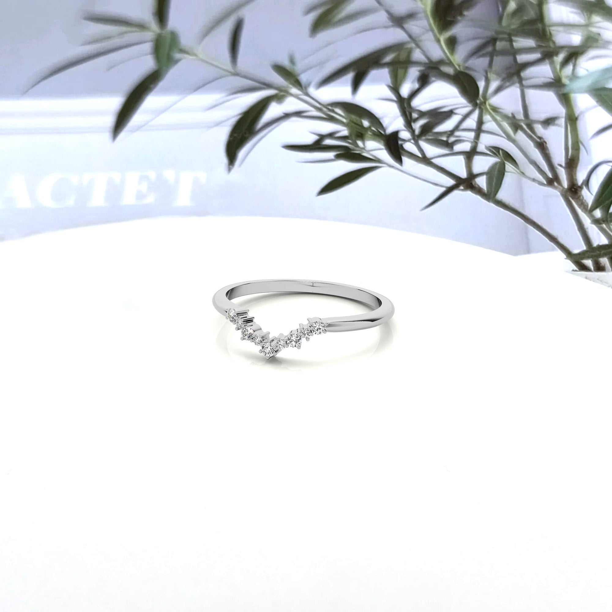 White Gold Silver Art Deco V-Shape Adjustable Tapered Ring For Woman