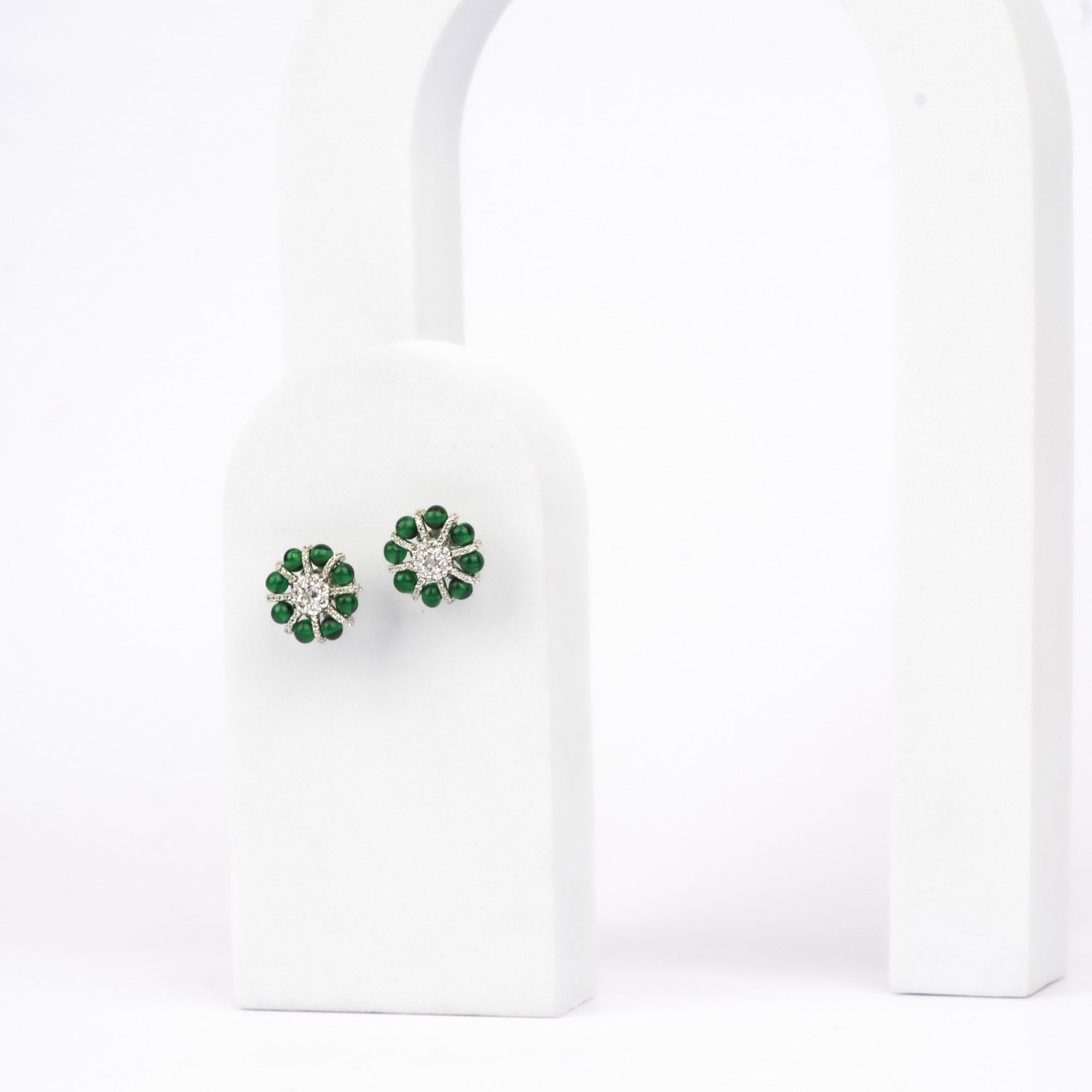 Green Floral Stud Earrings