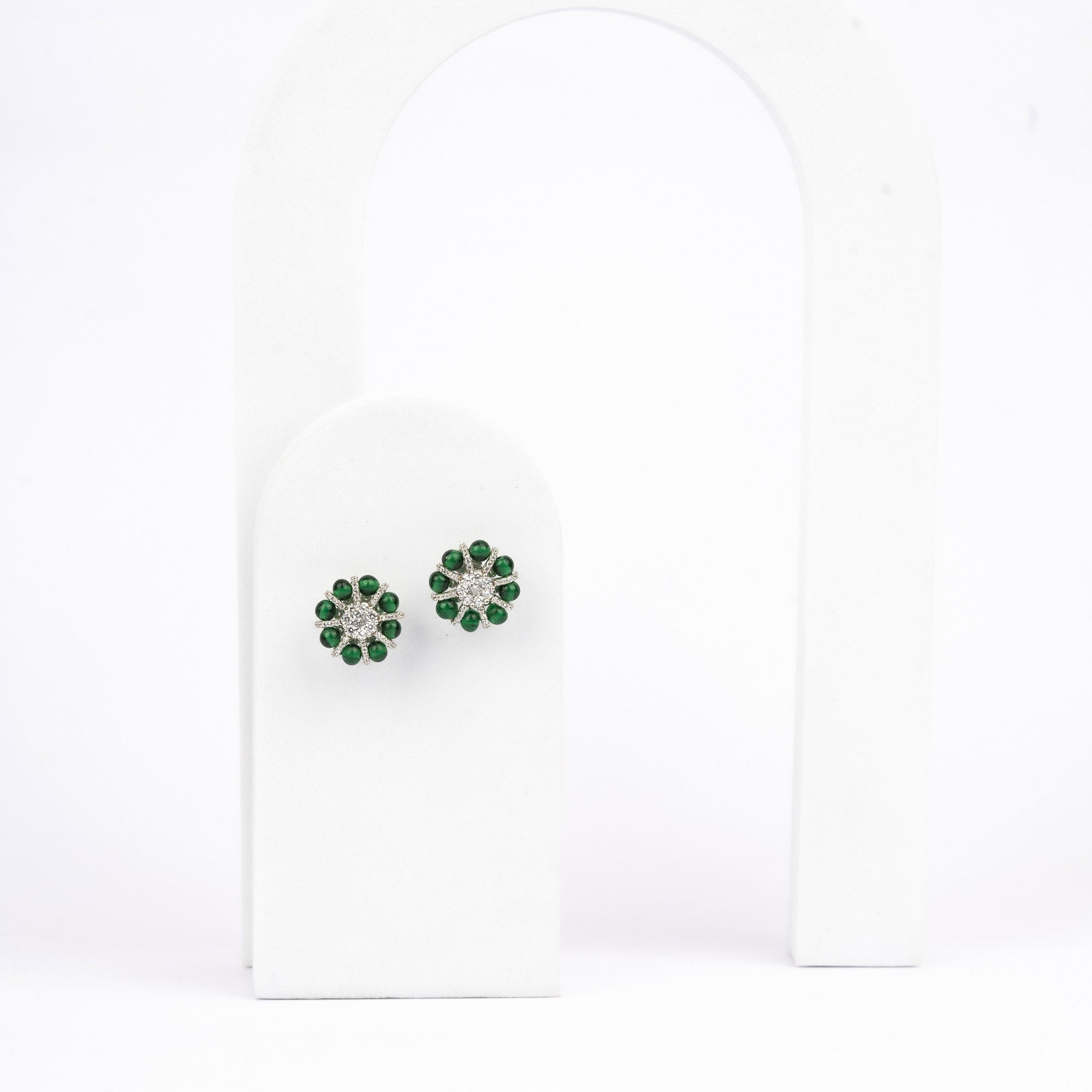 Green Floral Stud Earrings