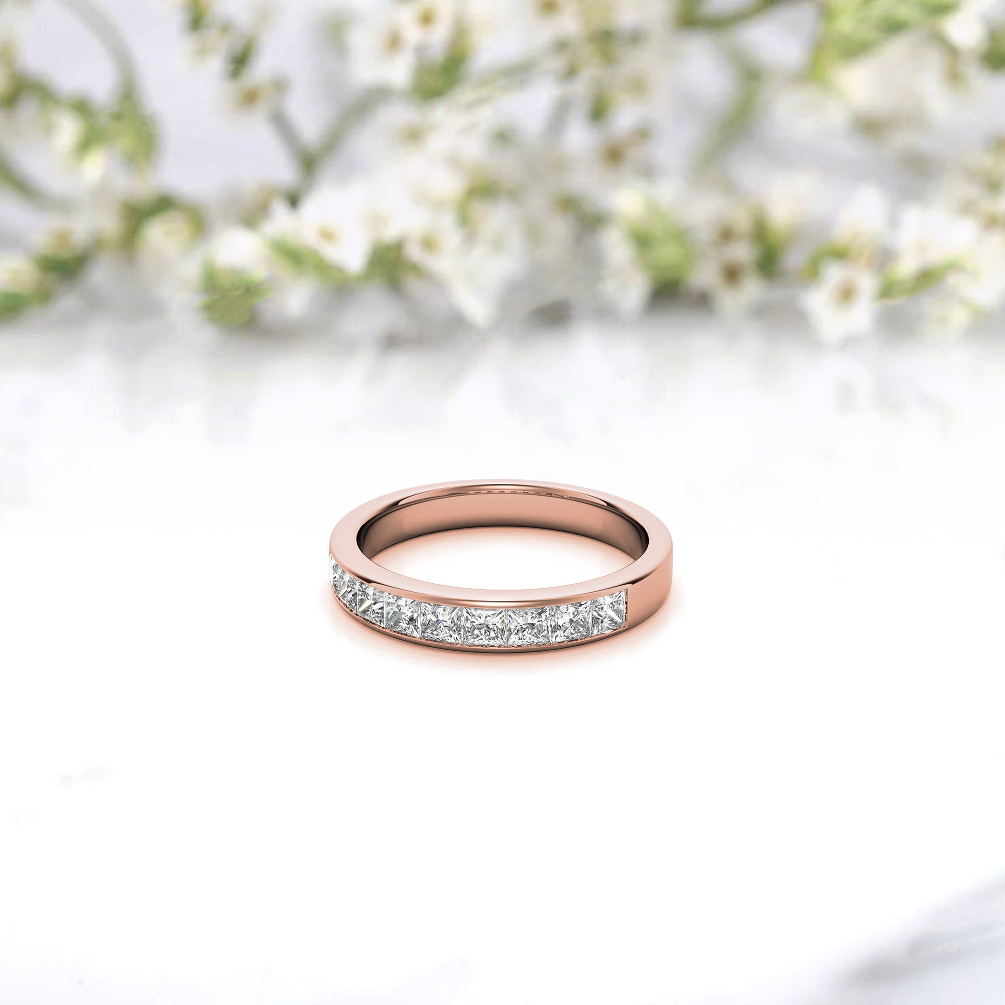 Rose Gold Silver Radiant Channel-Set Adjustable Princess-Cut Ring For Woman