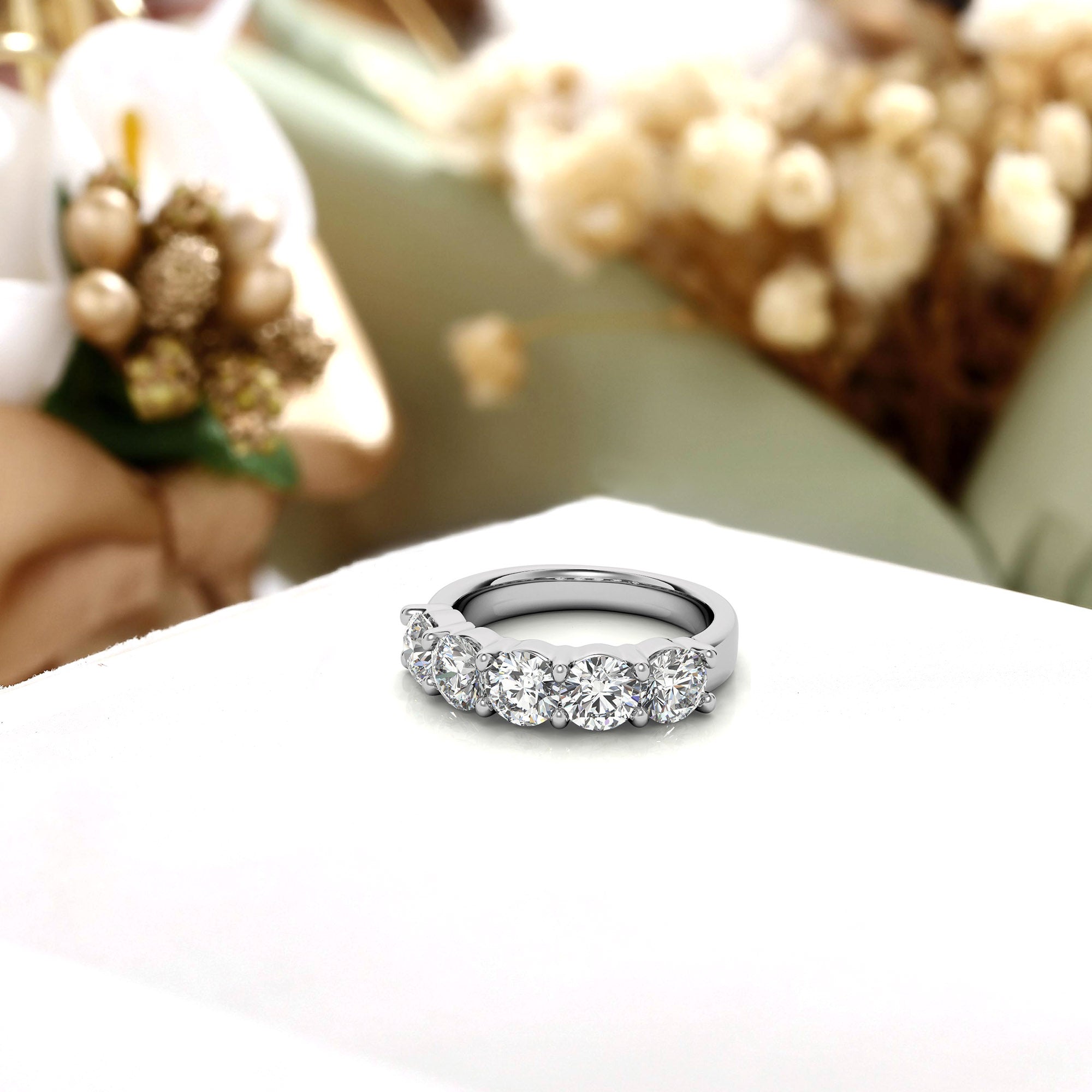 White Gold Silver Classic Prong-Set Adjustable Round Eternity Ring For Woman