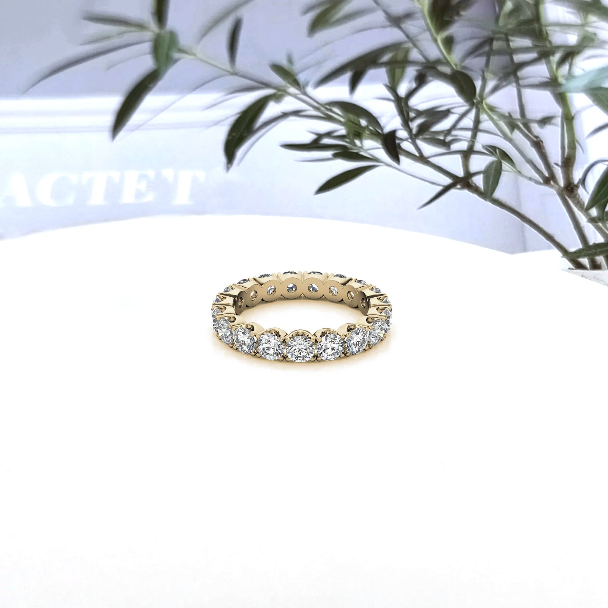Elegant Sterling Silver Sparkling Yellow Gold Round Diamond Eternity Band For Women