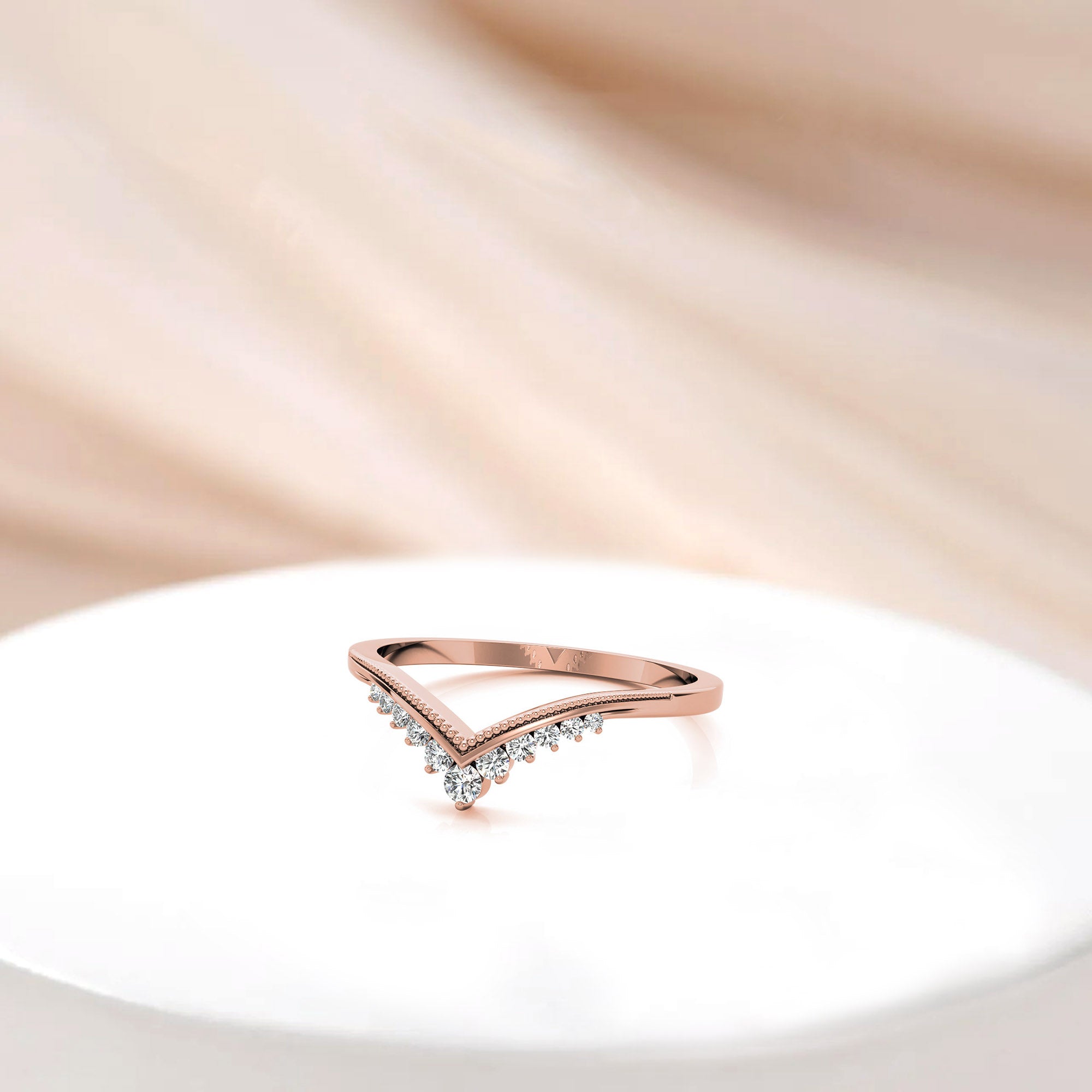 Adjustable Elegant Sterling Silver Rose Gold V-Shaped Chevron Diamond Ring For Women