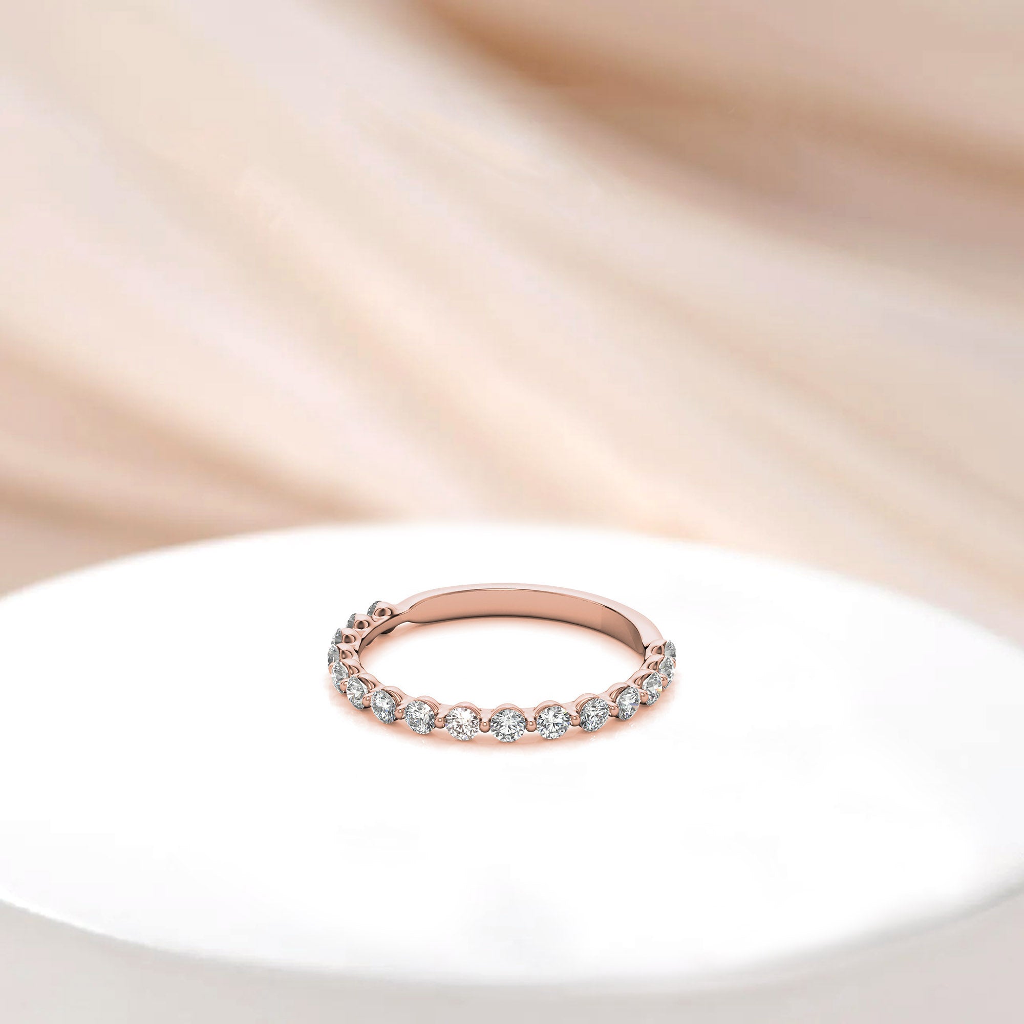 Sterling Silver Elegant Adjustable Round Diamond Rose Gold Eternity Band For Women