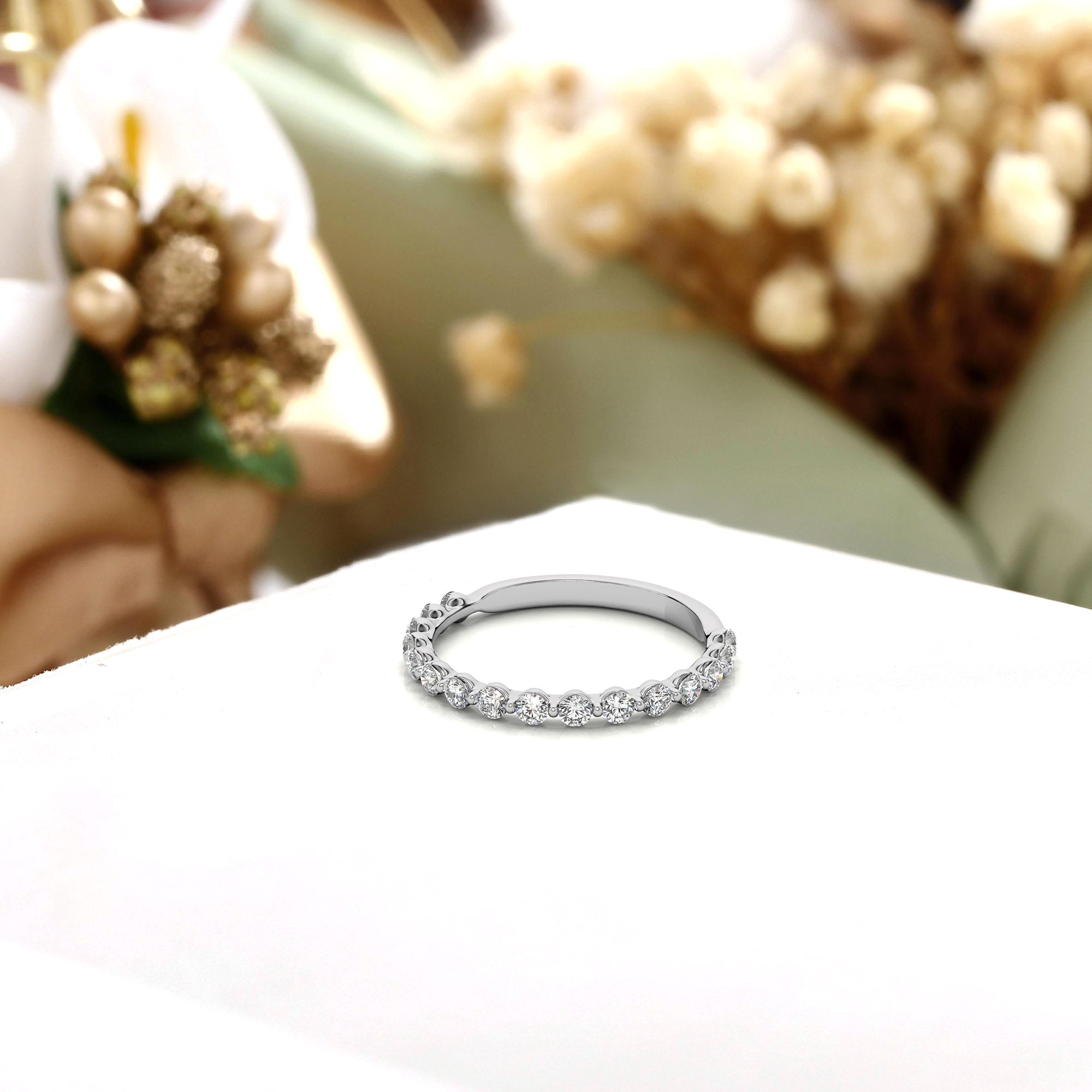 Sterling Silver Elegant Adjustable Round Diamond White Gold Eternity Band For Women