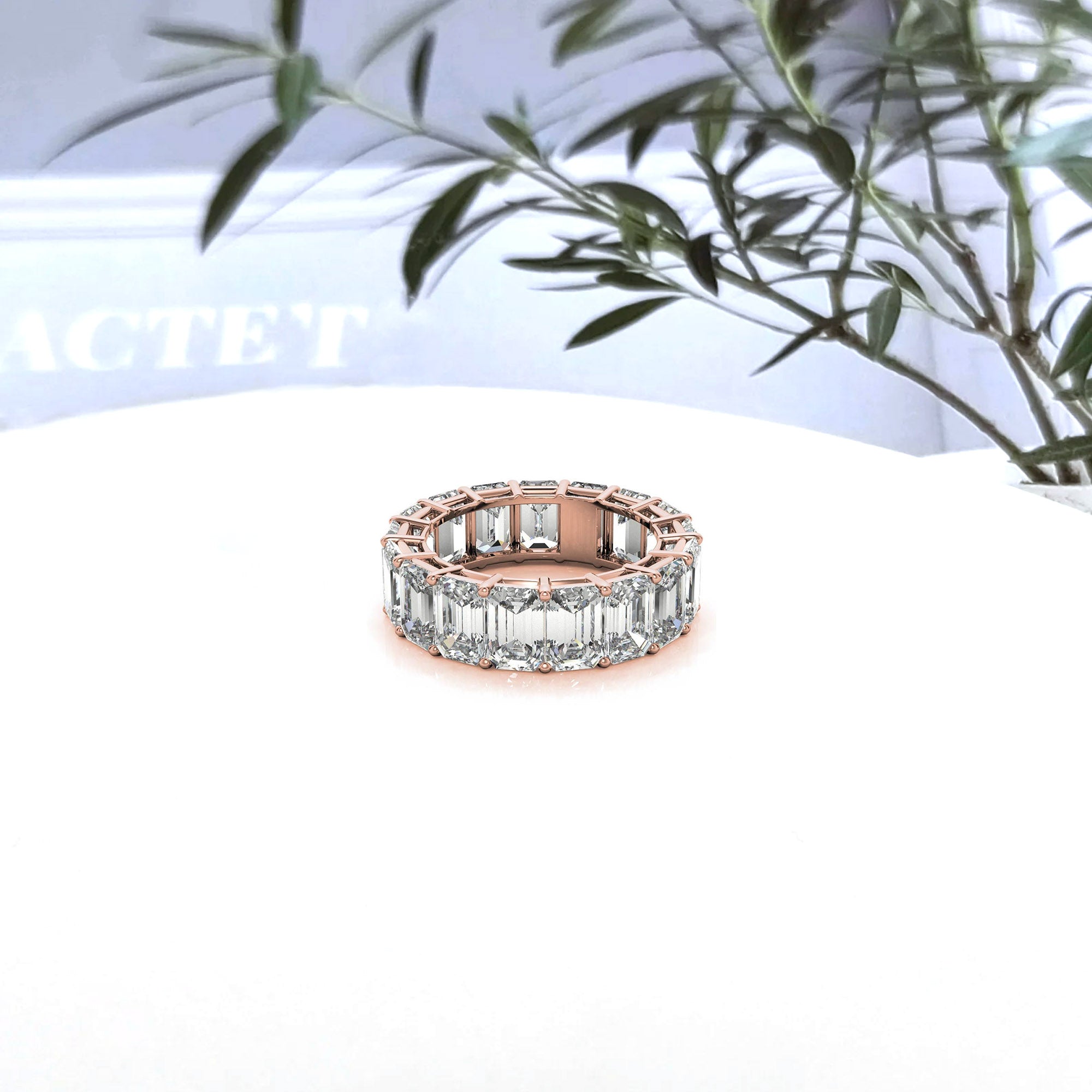 Sterling Silver Elegant And Luxurious Emerald-Cut Diamond Rose Gold Eternity Band For Women