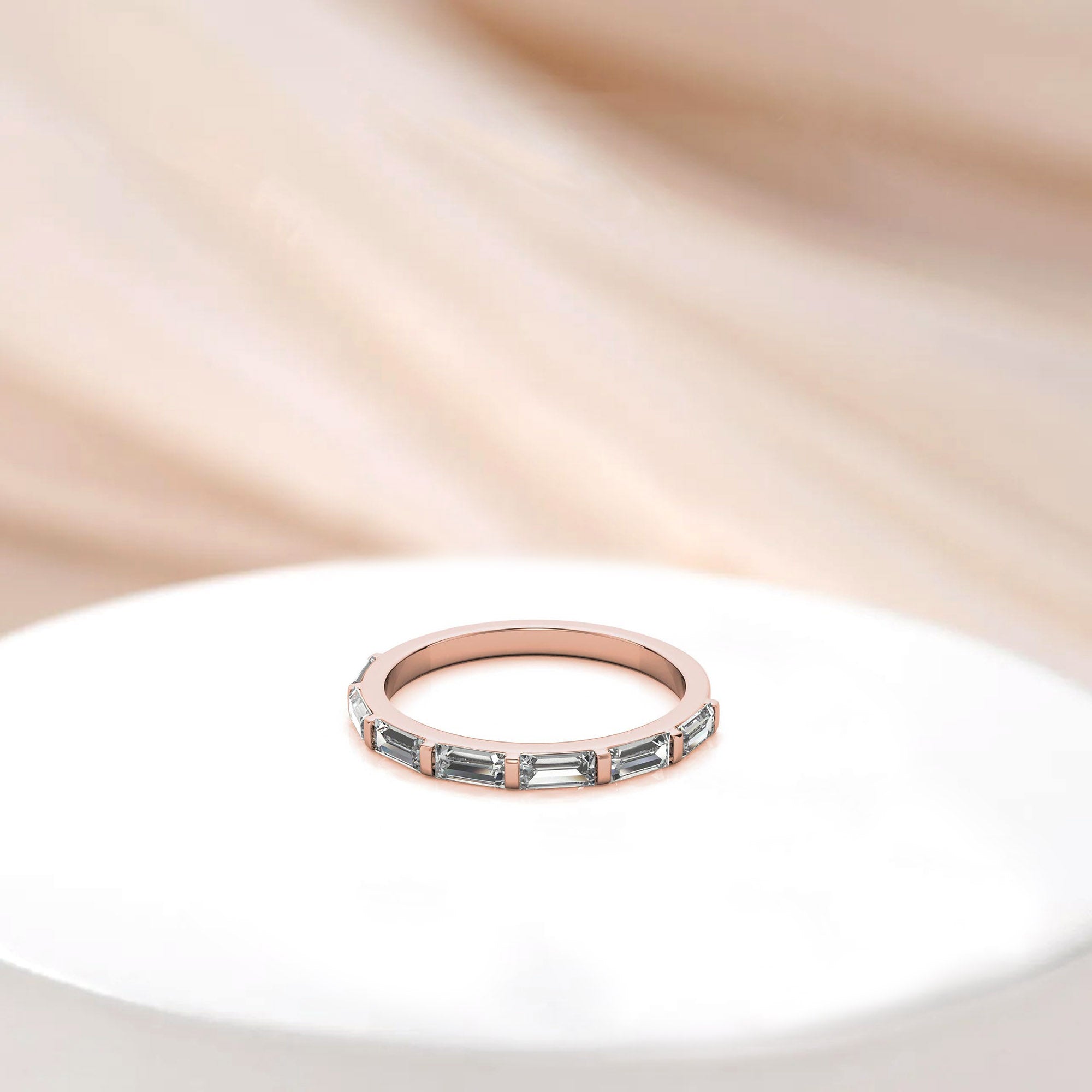 Sterling Silver Elegant Adjustable Sleek Baguette-Cut Diamond Rose Gold Eternity Ring For Women