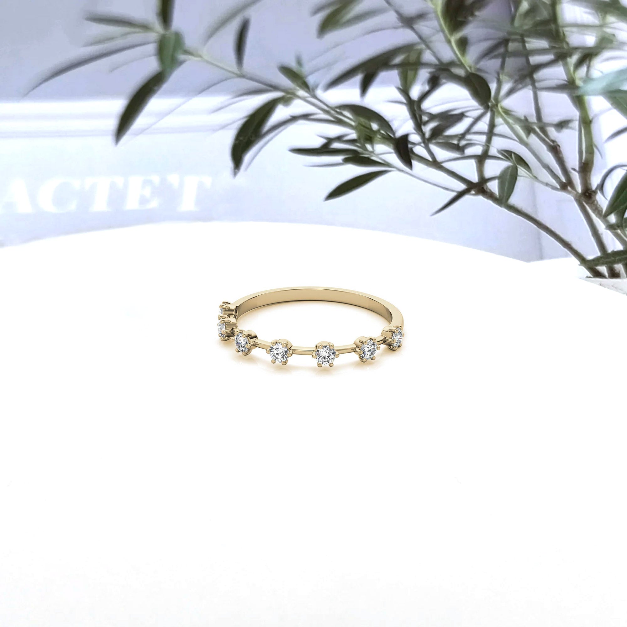 Adjustable Sterling Silver Elegant Yellow Gold Distance Round Diamond Ring For Women