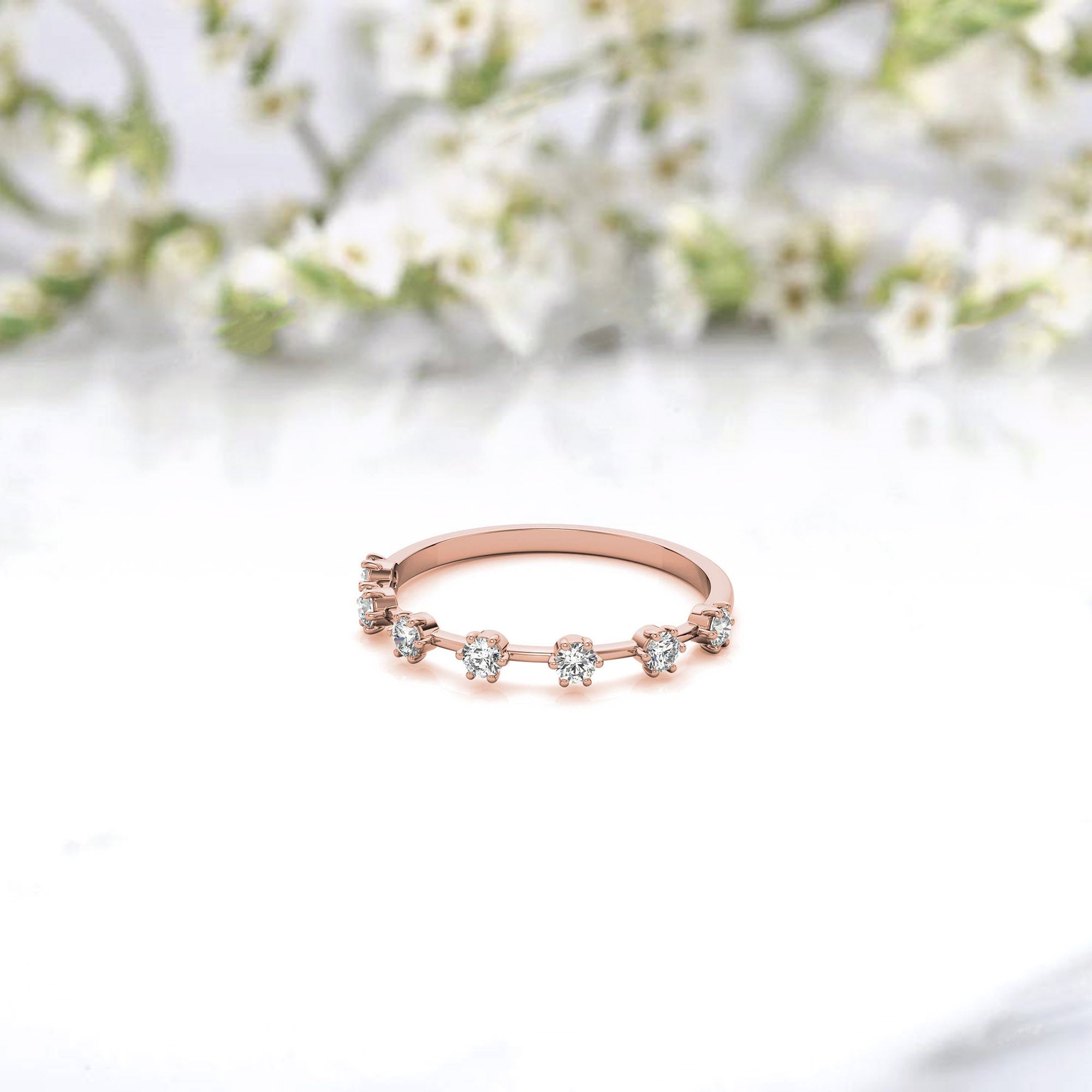 Adjustable Sterling Silver Elegant Rose Gold Distance Round Diamond Ring For Women