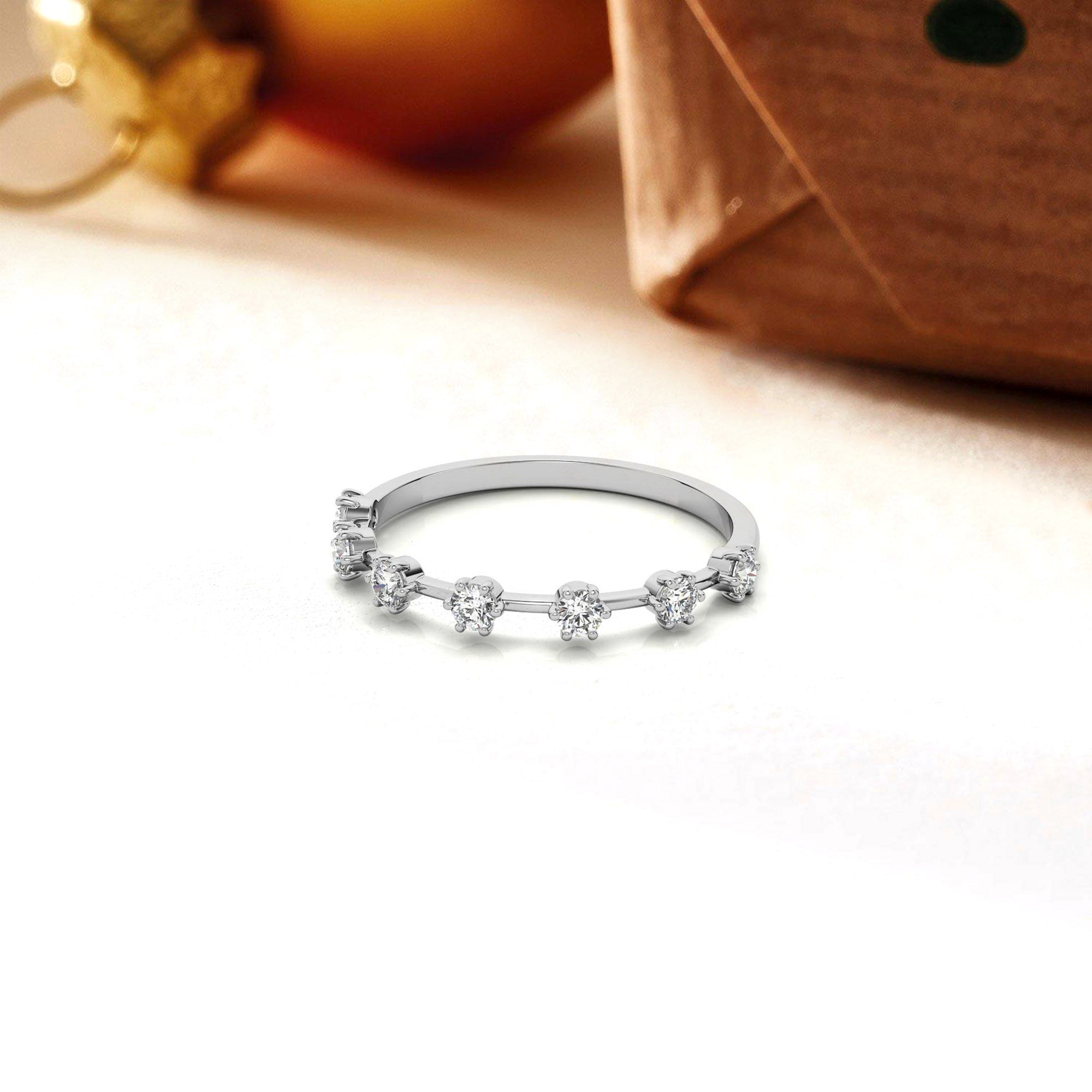 Adjustable Sterling Silver Elegant White Gold Distance Round Diamond Ring For Women