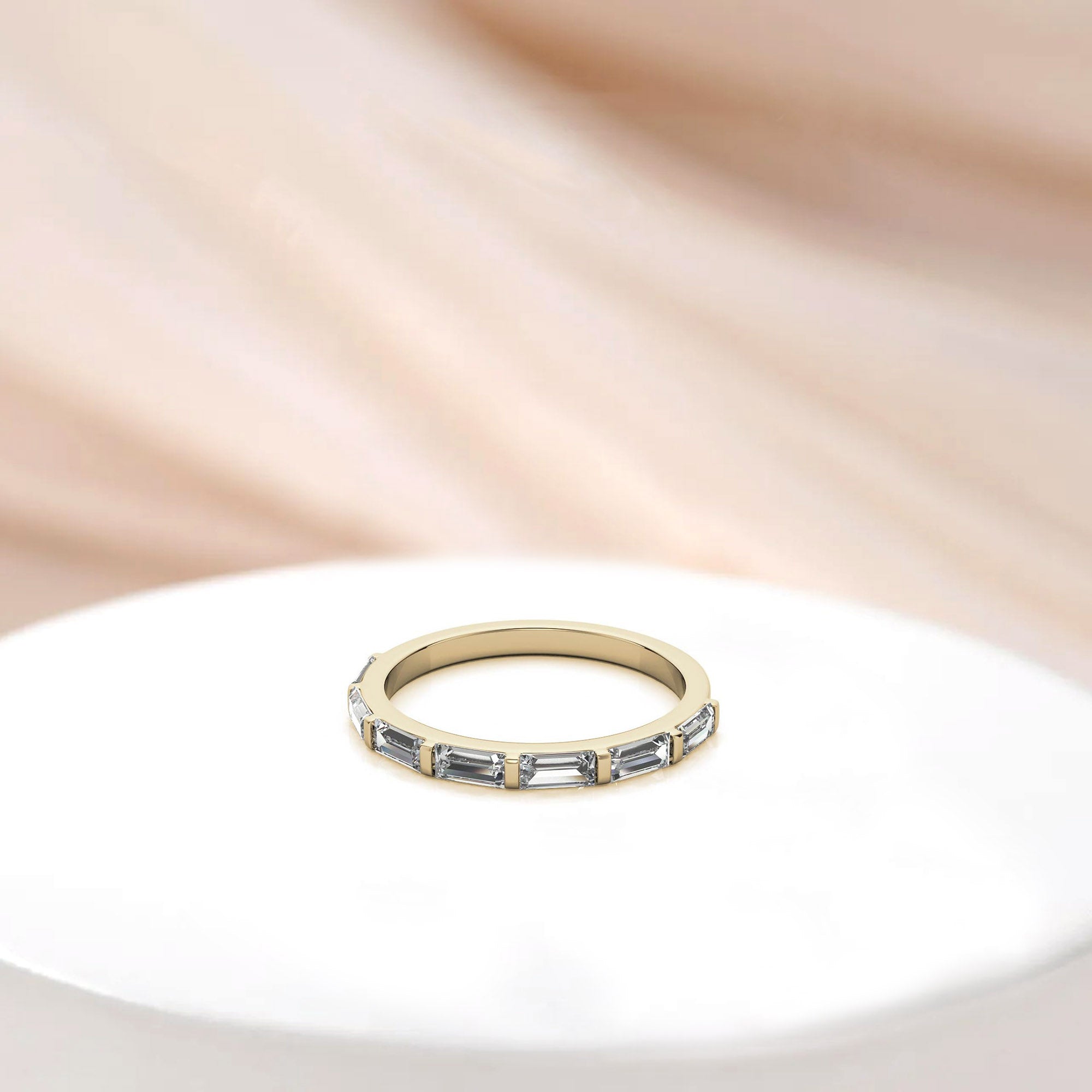 Baguette-Cut Diamond Yellow Gold Adjustable Sterling Silver Luxury Eternity Ring For Women