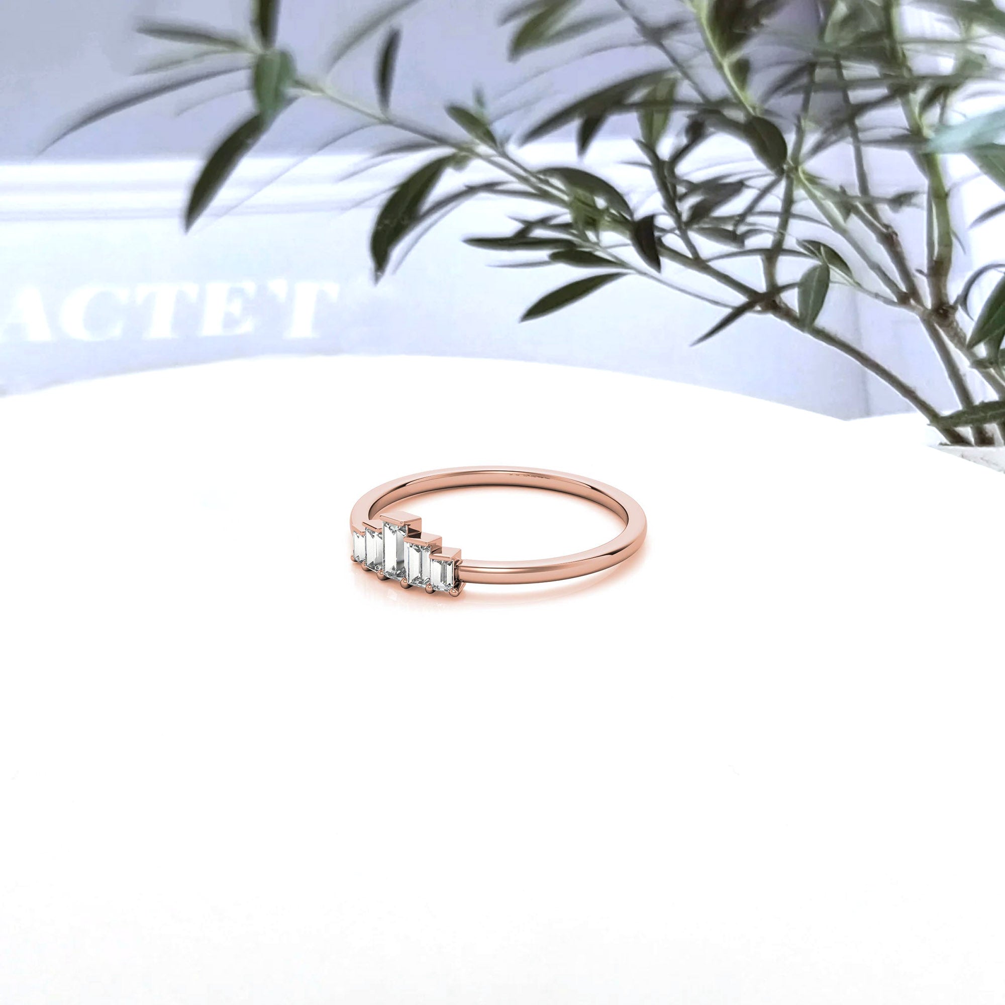 Adjustable Sterling Silver Unique Rose Gold Geometric Baguette-Cut Diamond Ring For Women