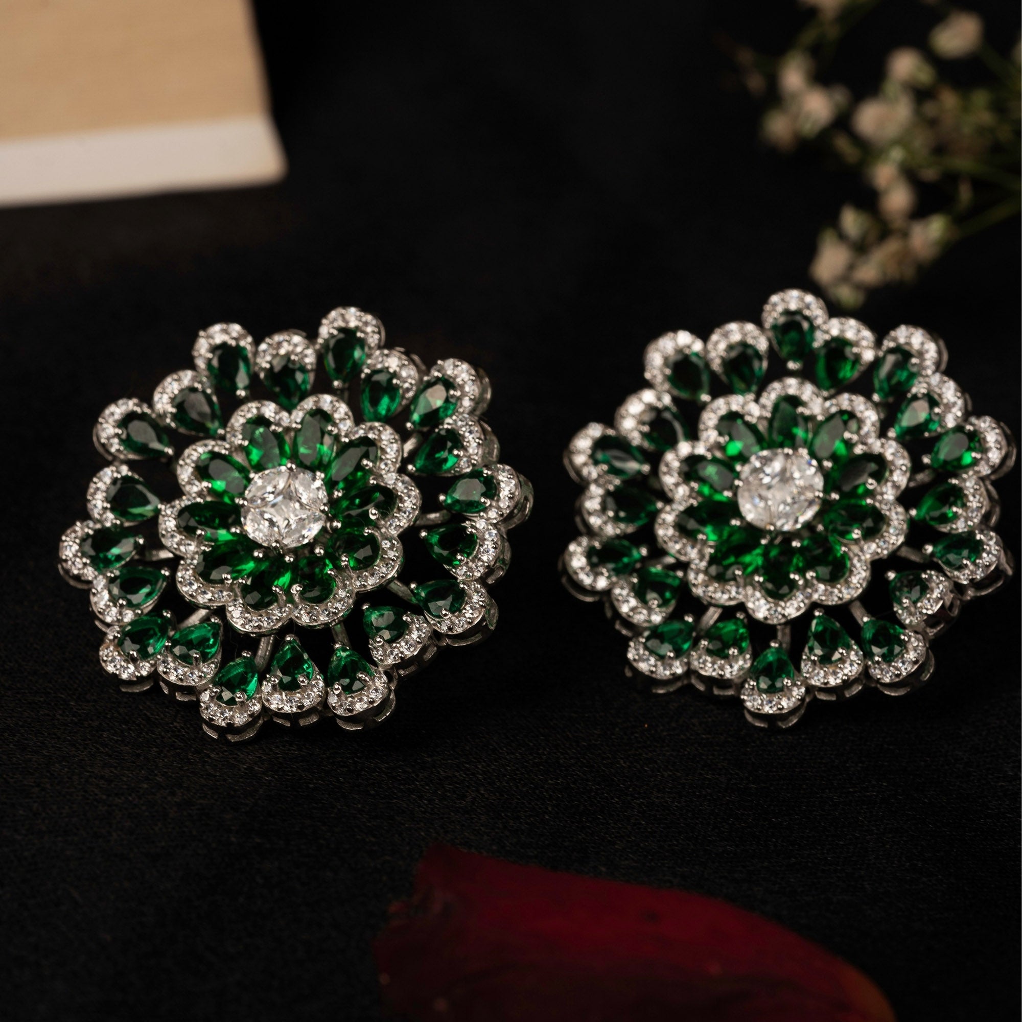 Emerald Vintage Inspired Stud Earring