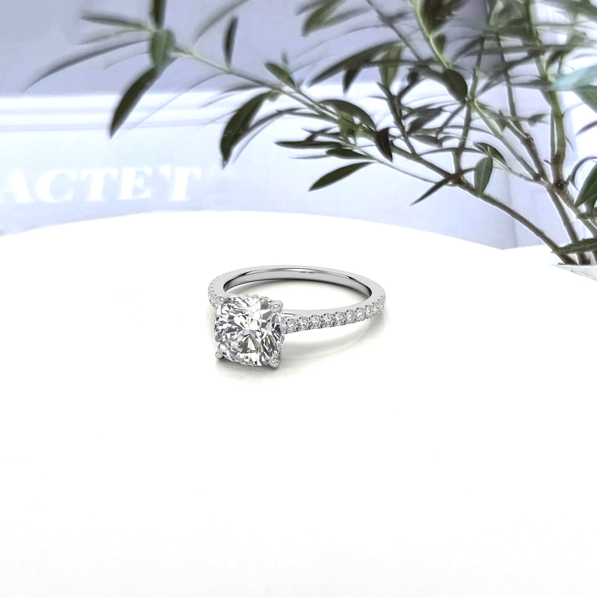 Adjustable Sterling Silver Classic White Gold Cushion-Cut Diamond Engagement Ring For Women