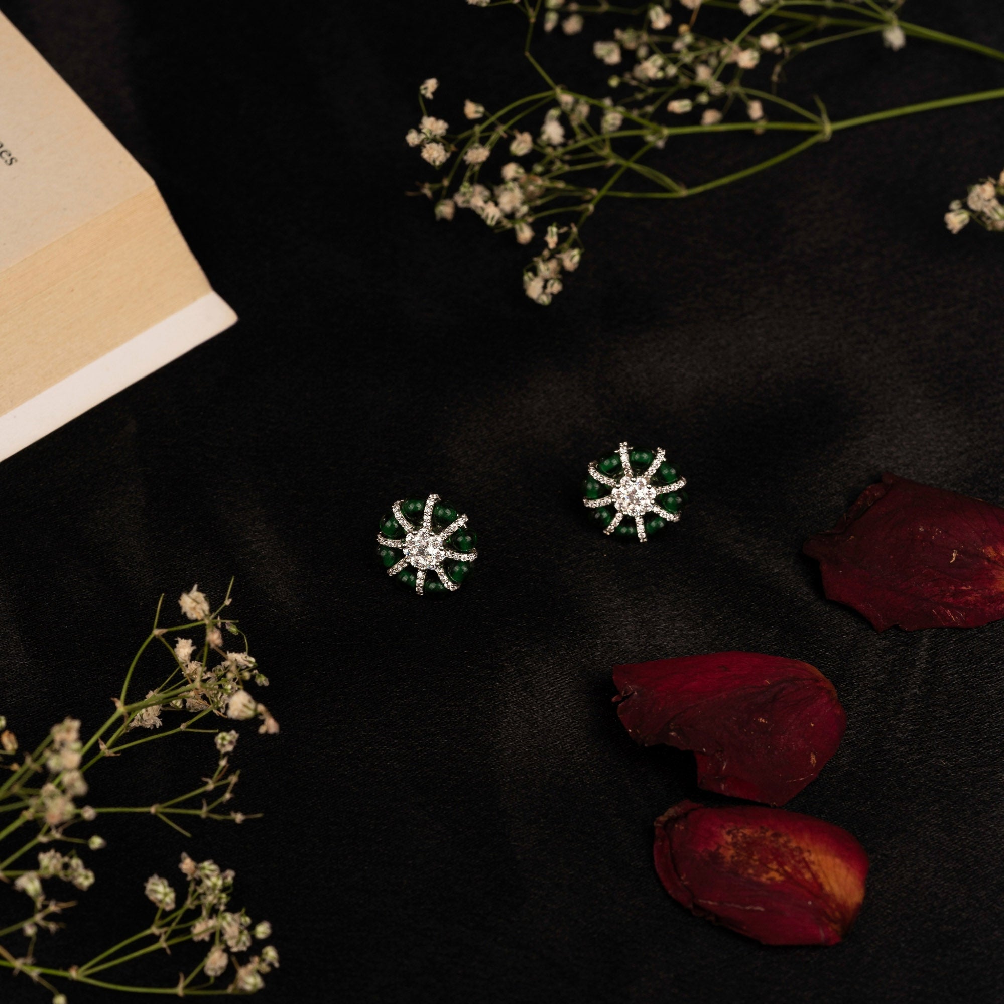 Green Floral Stud Earrings