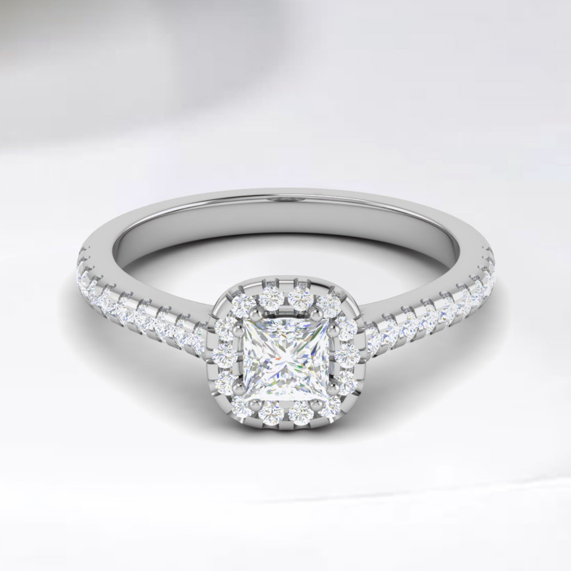 Adjustable Princess Cut Halo Silver Ring