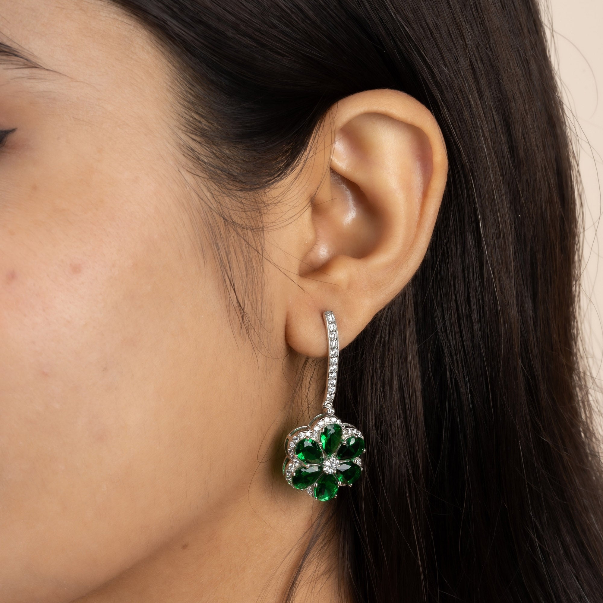 Emerald Green Floral Earring