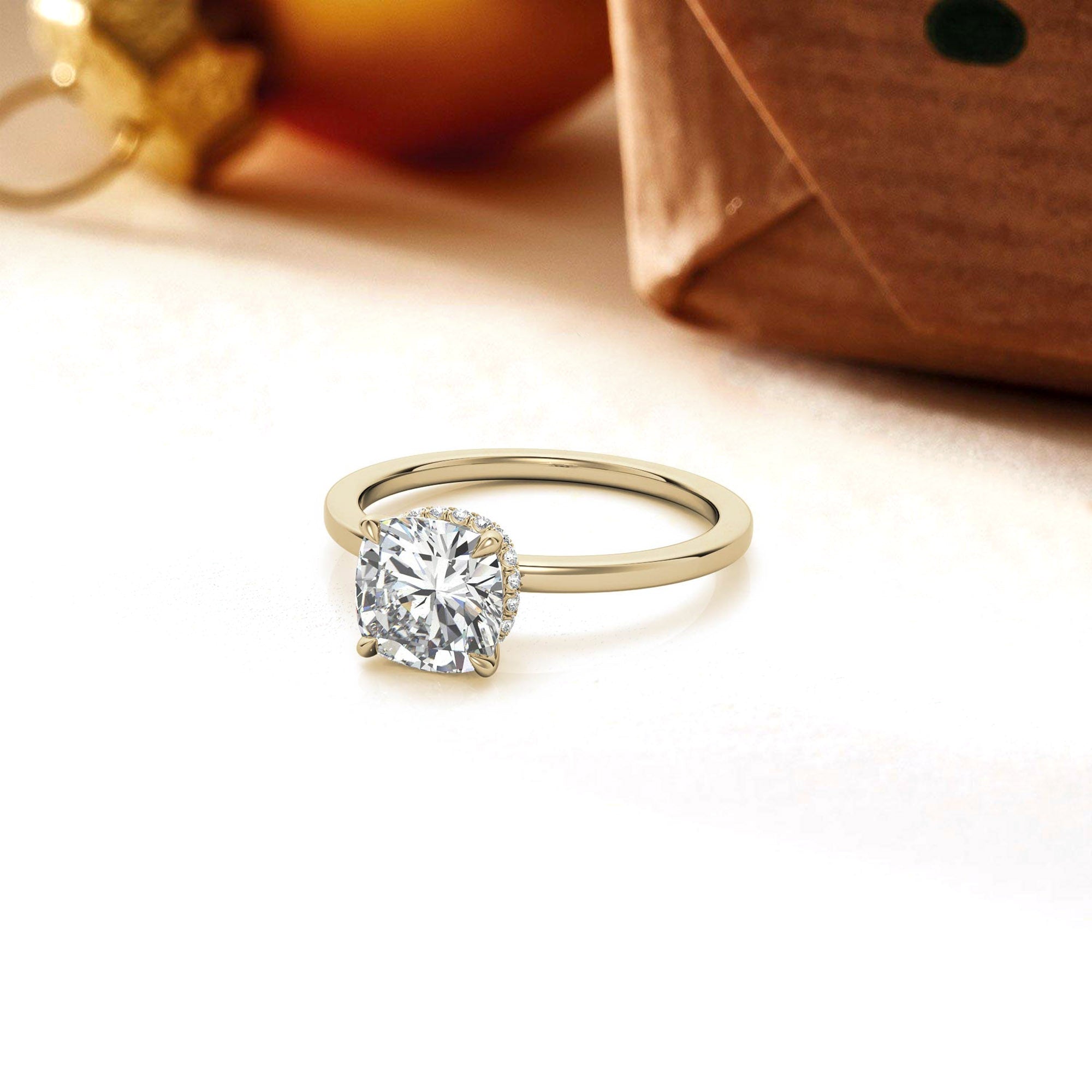 Cushion Cut Yellow Gold Adjustable Sterling Silver Chic Diamond Engagement Ring For Women
