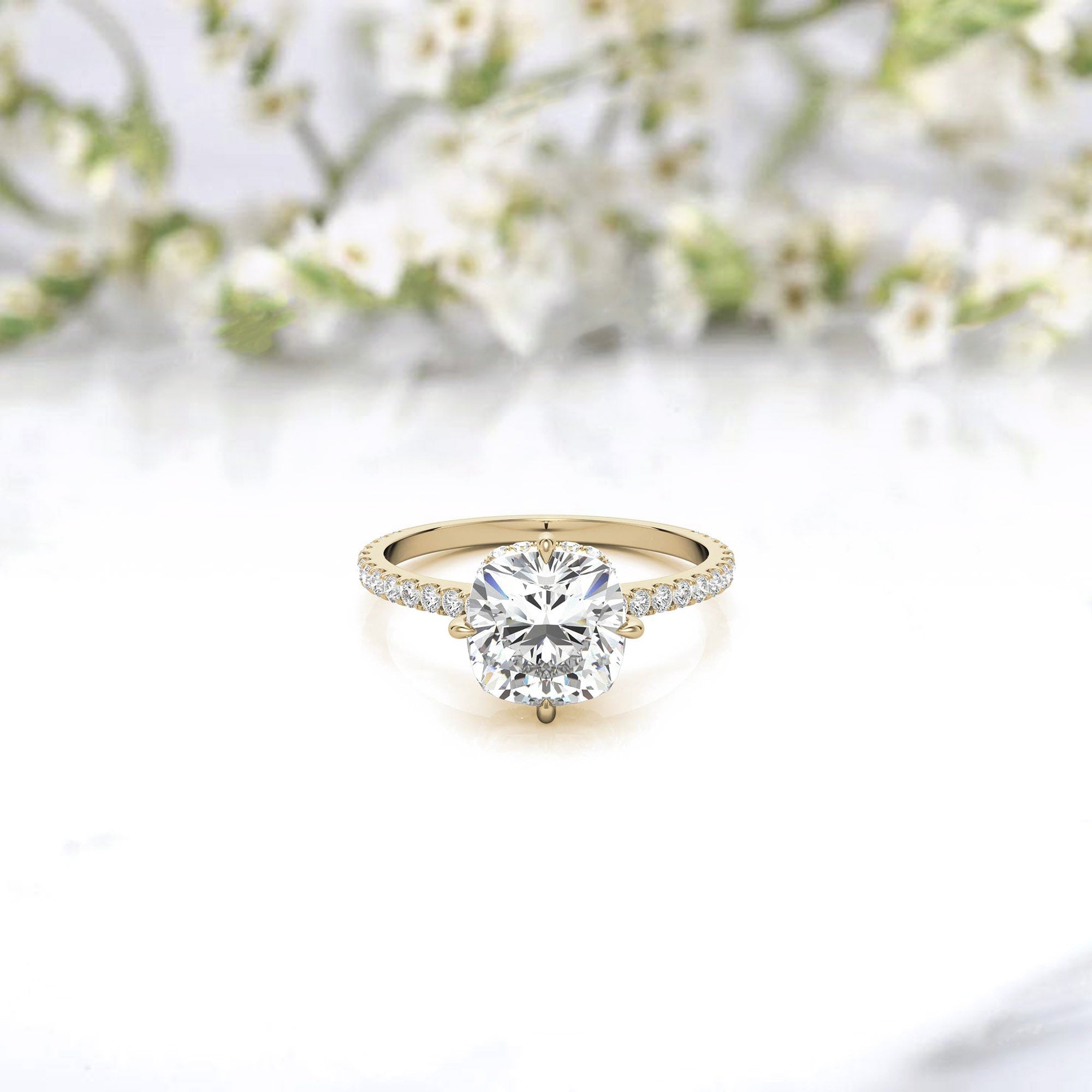 Cushion-Cut Yellow Gold Adjustable Sterling Silver Graceful Engagement Ring For Women