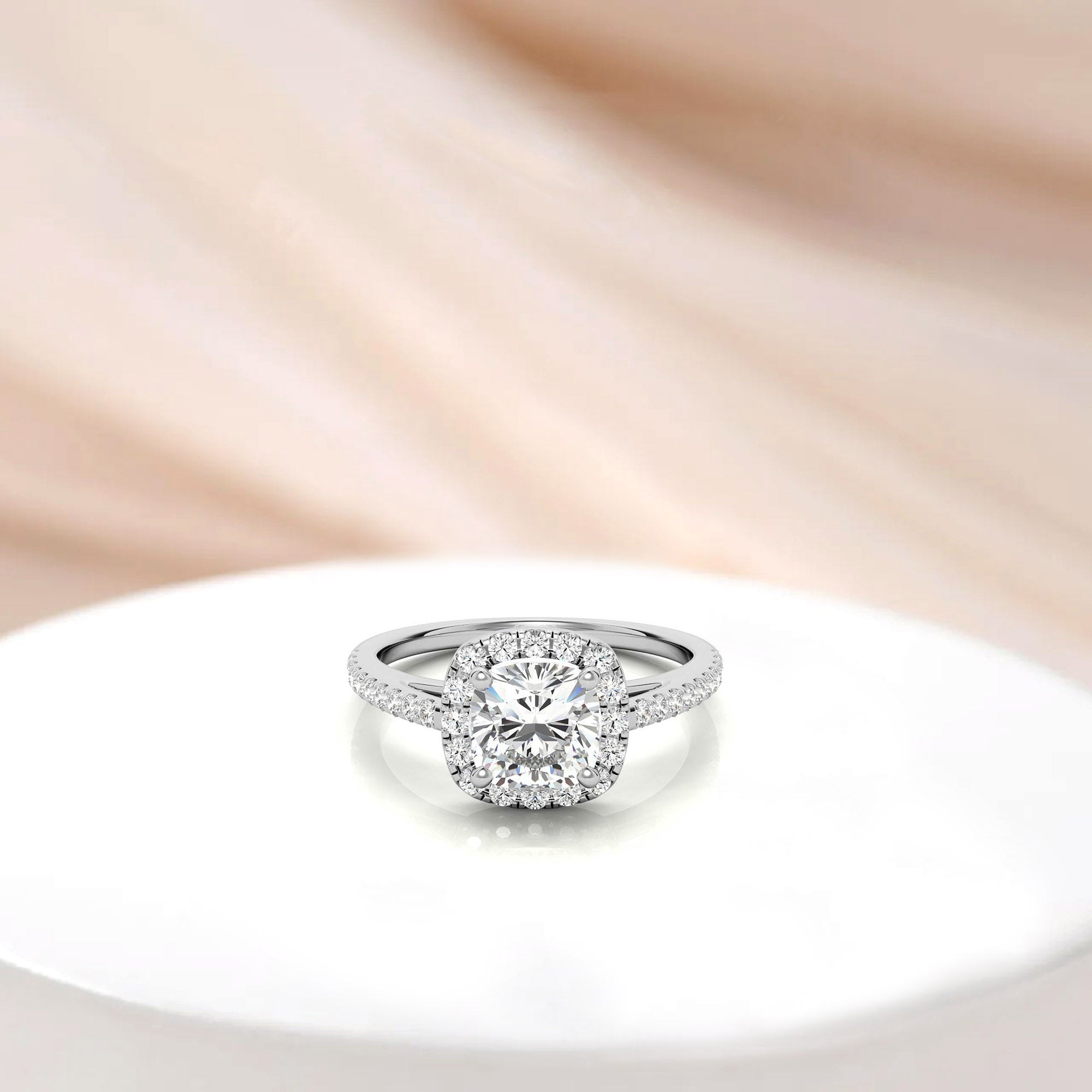 Adjustable Sterling Silver Engagement White Gold Cushion-Cut Halo Ring For Woman