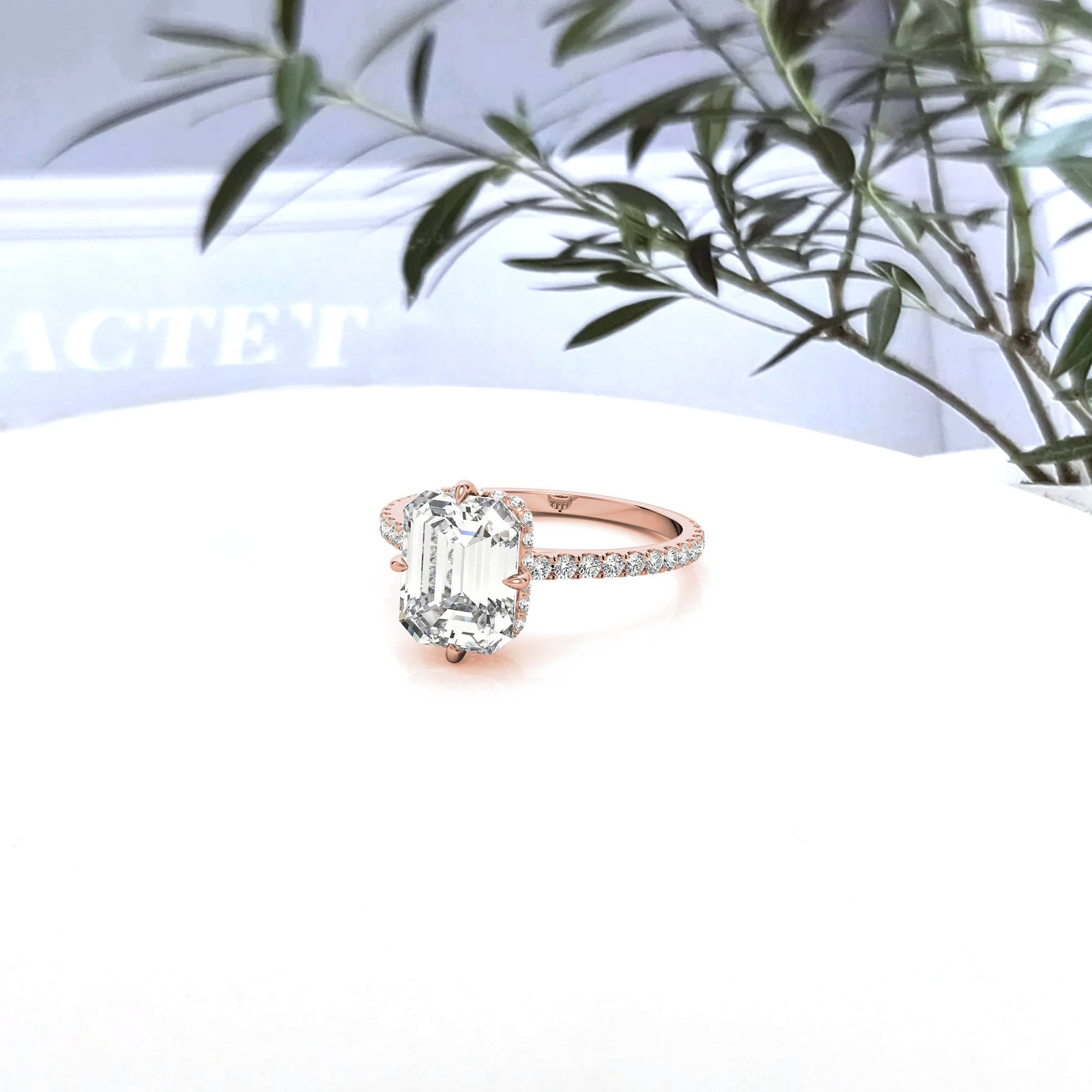 Adjustable Engagement Sterling Silver Rose Gold Emerald Cut Ring For Woman