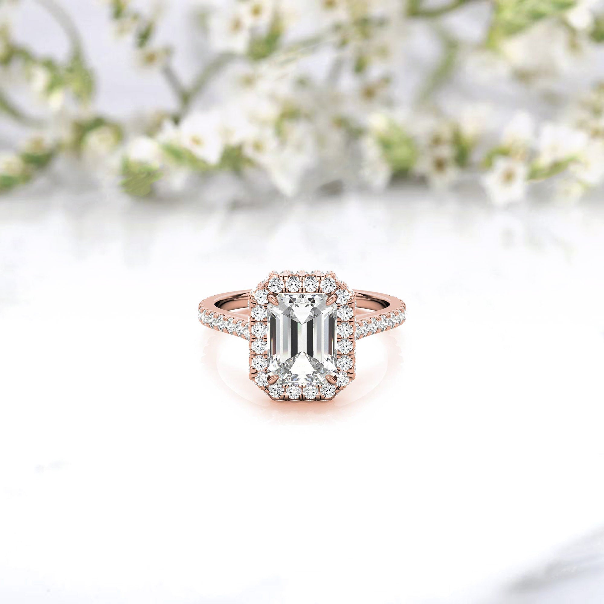 Adjustable  Sterling Silver Engagement Rose Gold Emerald-Cut Ring For Woman