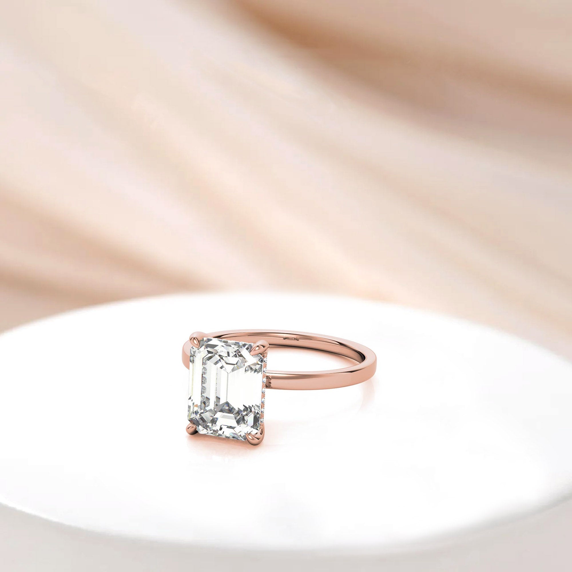 Adjustable Elegant Sterling Silver Rose Gold Emerald-Cut Solitaire Ring – Perfect for Engagements