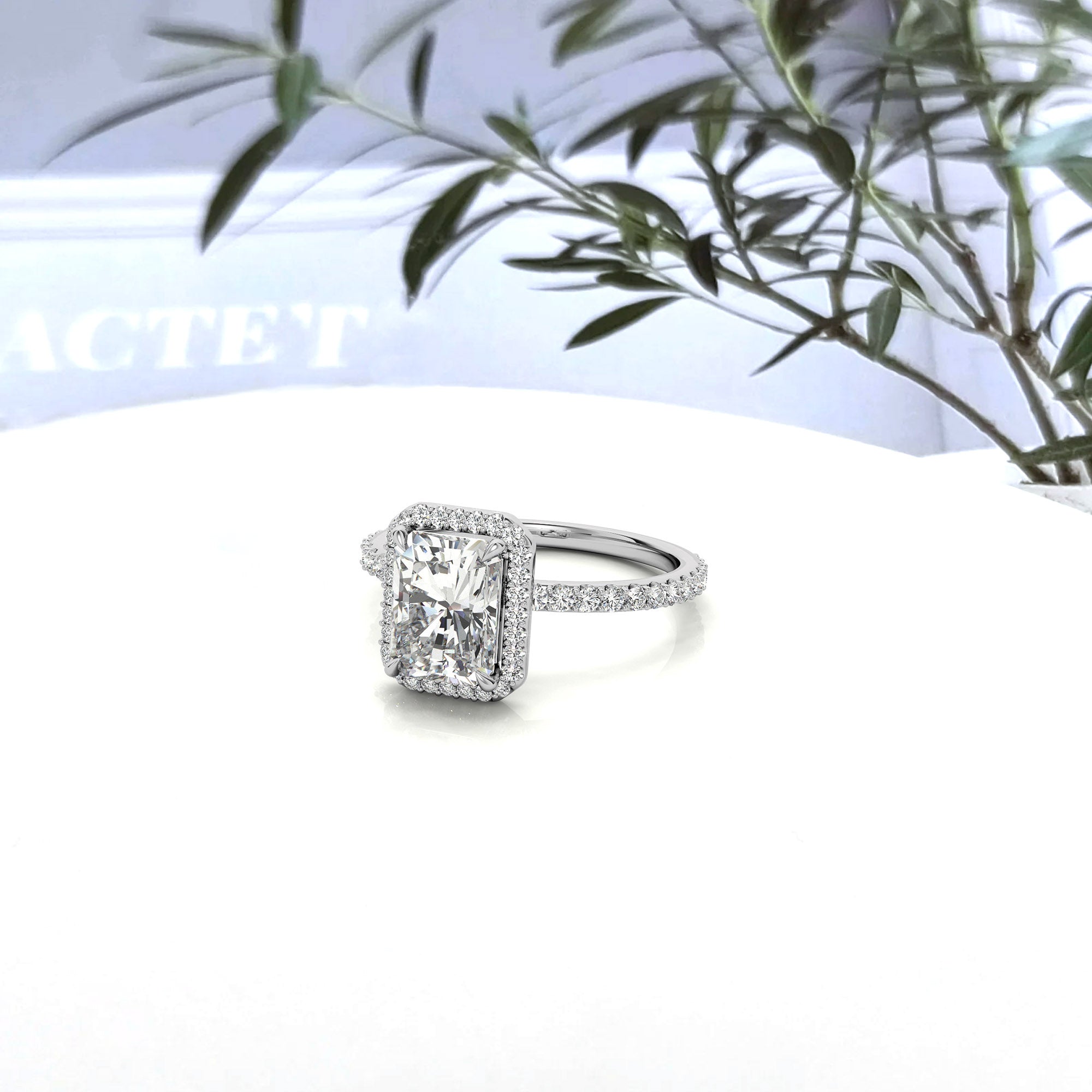 Adjustable Sterling Silver Elegant White Gold Radiant-Cut Halo Ring Perfect for Engagement