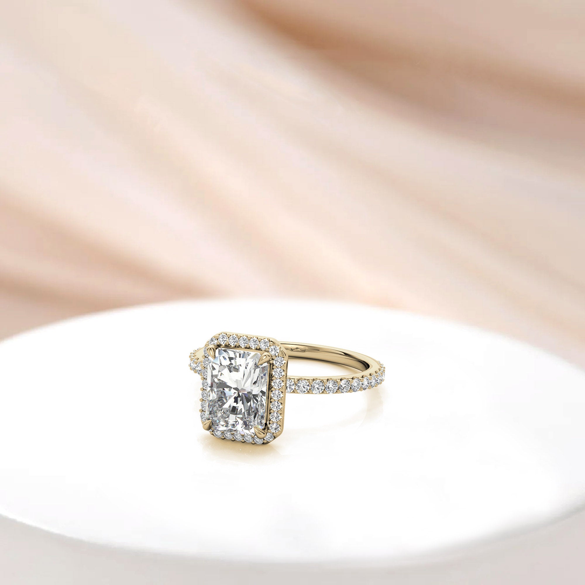 Adjustable Sterling Silver Elegant Yellow Gold Radiant-Cut Halo Ring Perfect for Engagement