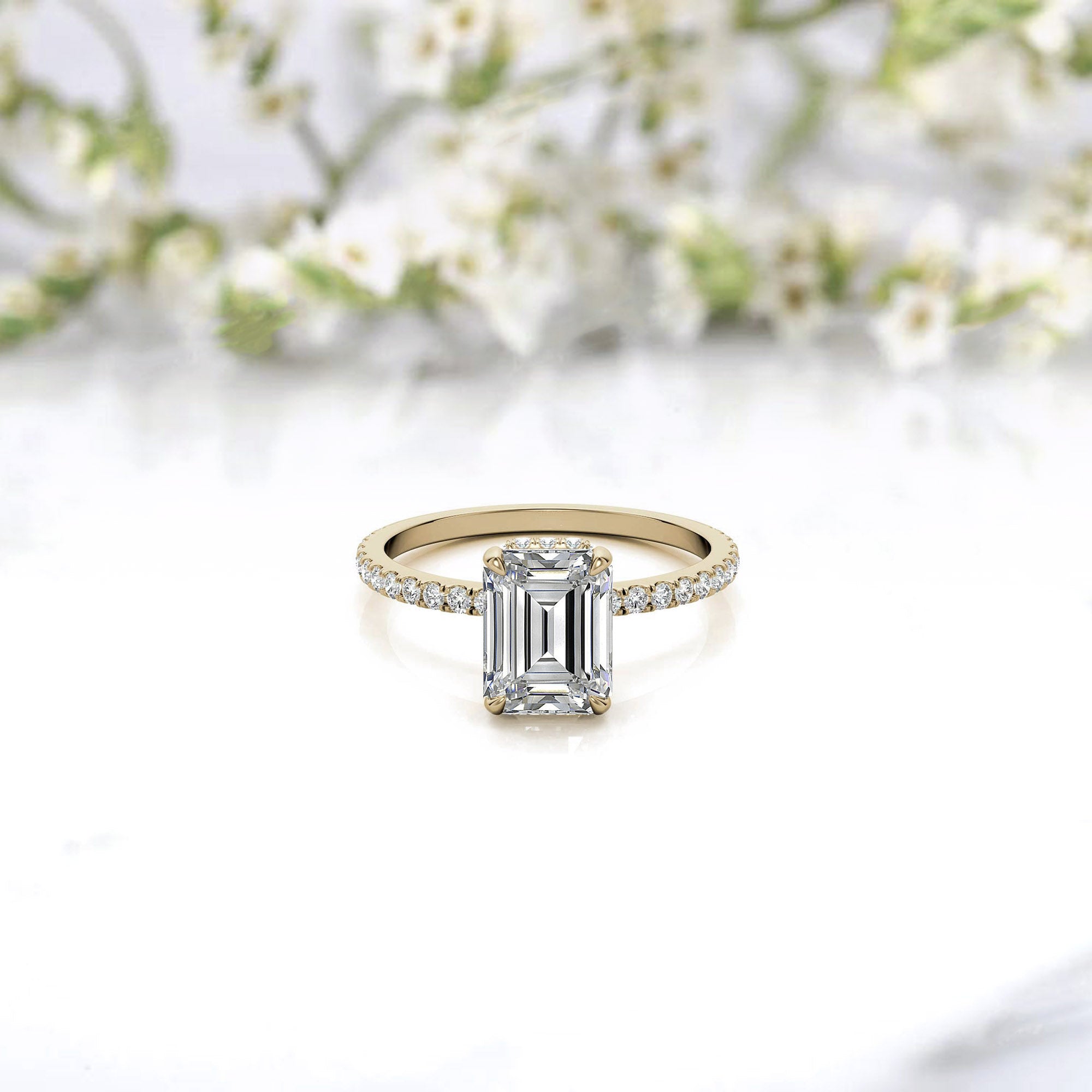 Emerald Cut Yellow Gold Adjustable Sterling Silver Pave Ring - Perfect for Engagement