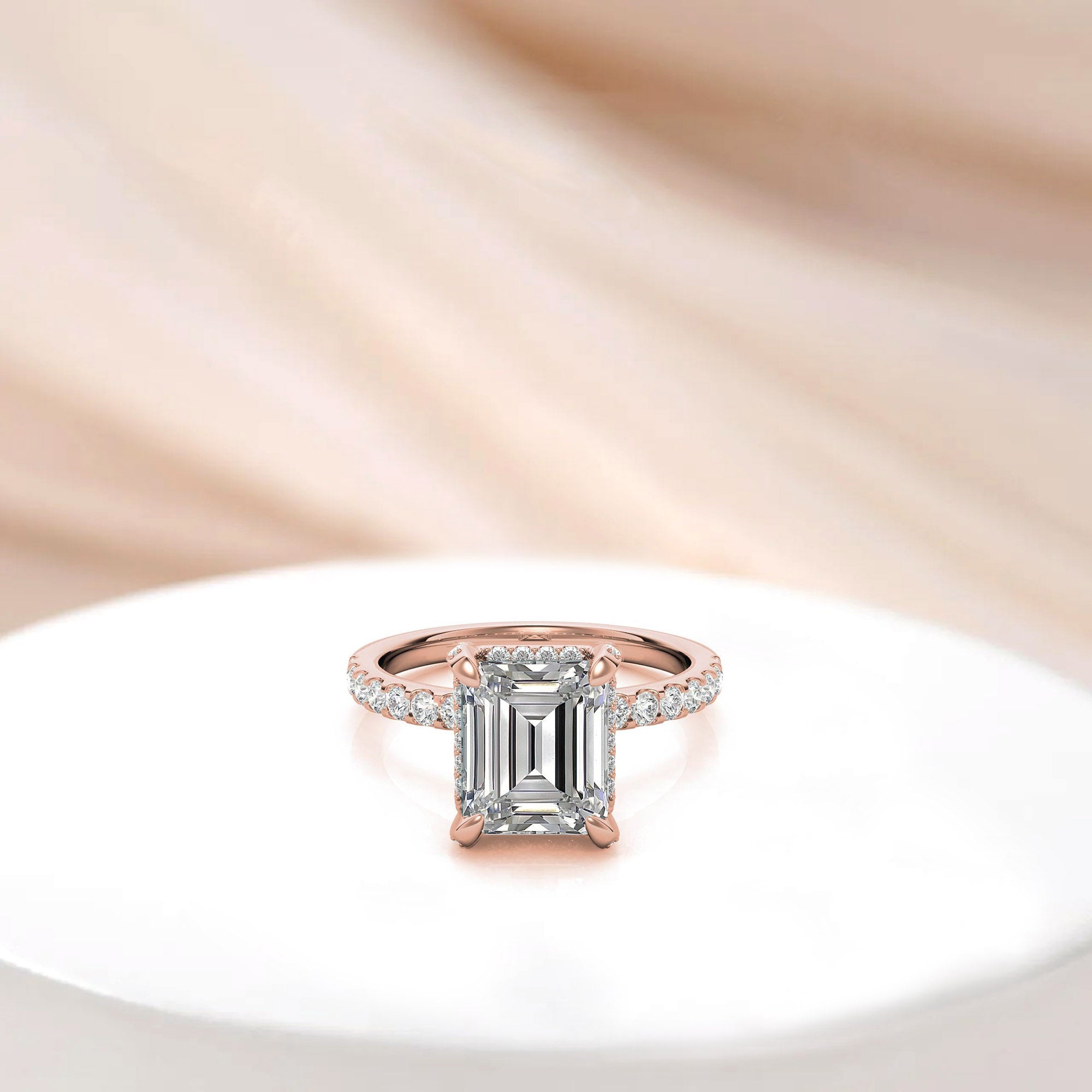 Adjustable Sterling Silver Classic Rose Gold Radiant-Cut Pave Engagement Ring – Perfect for Weddings