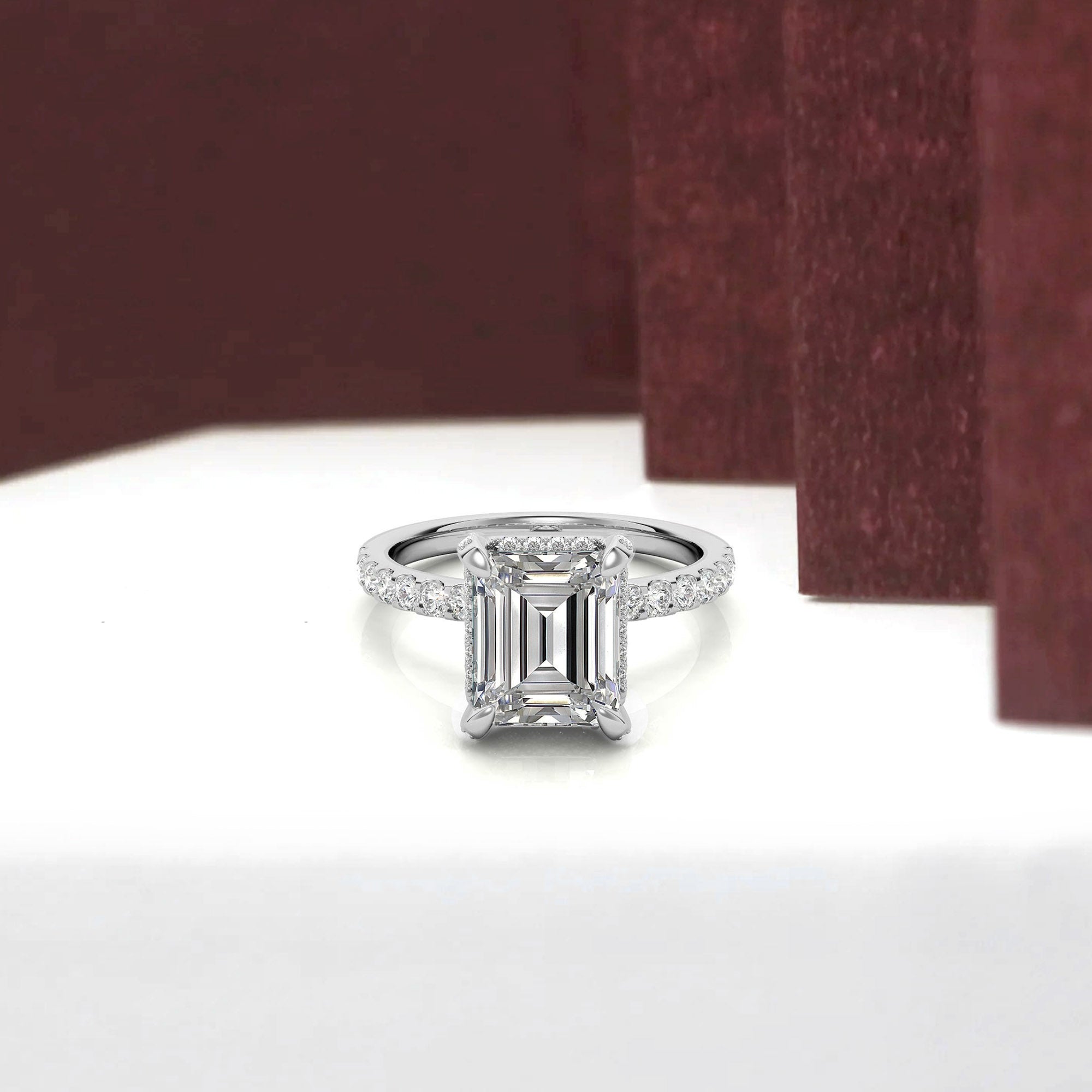 Adjustable Sterling Silver Classic White Gold Radiant-Cut Pave Engagement Ring – Perfect for Weddings