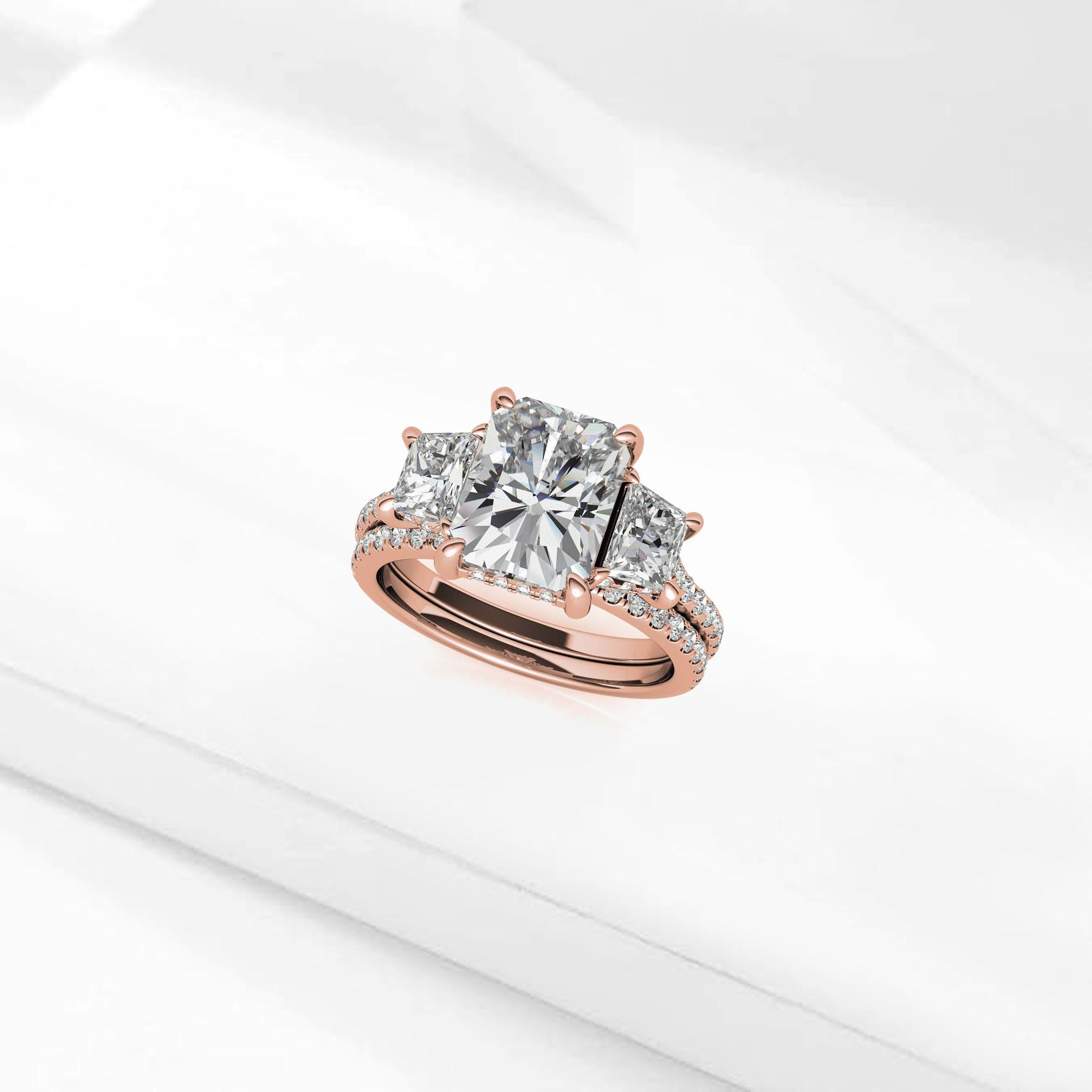 Sterling Silver Three-Stone Setting Adjustable Classic Rose Gold Engagement Ring For Women