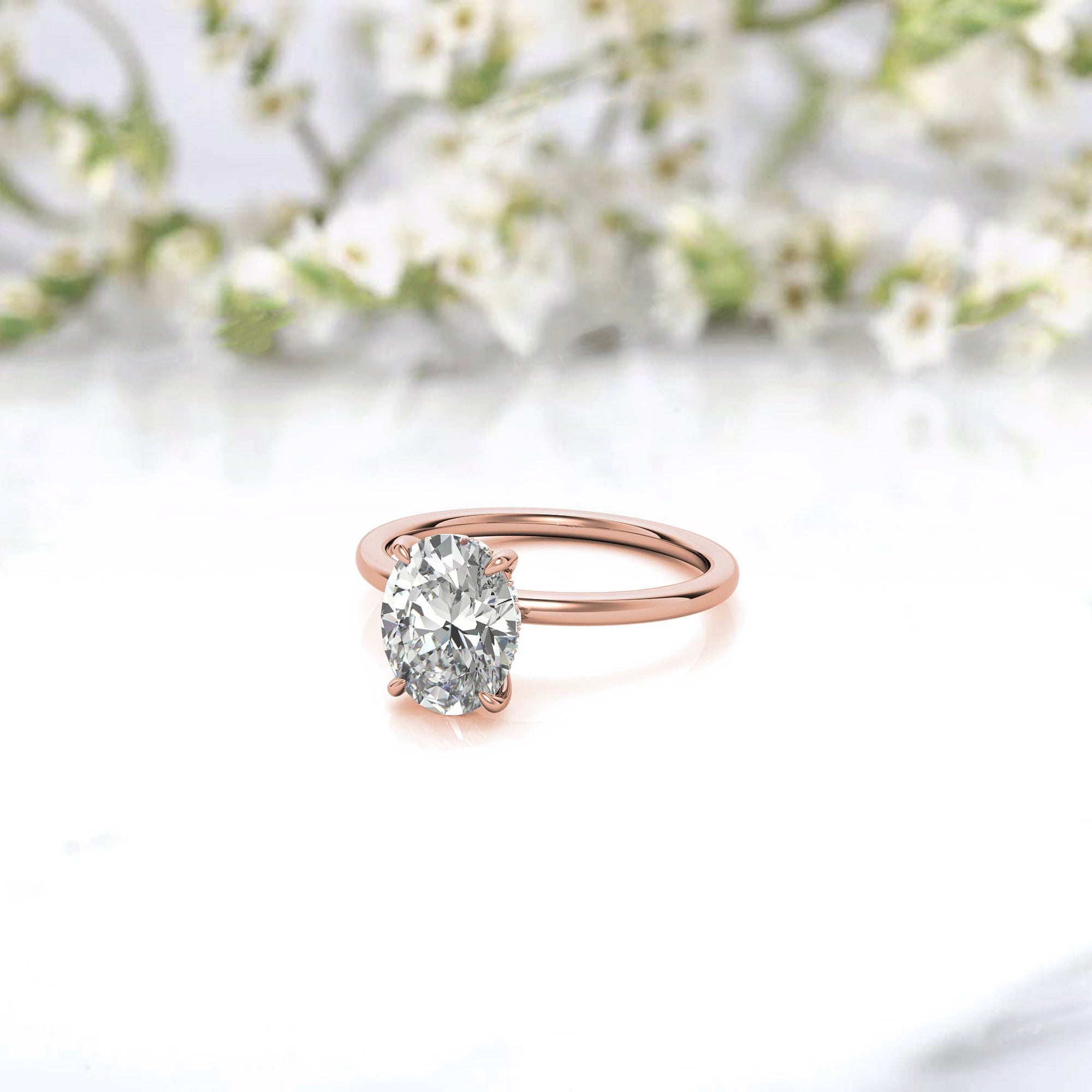 Sterling Silver Adjustable Solitaire Oval-Cut Minimalist Rose Gold Engagement Ring for Women