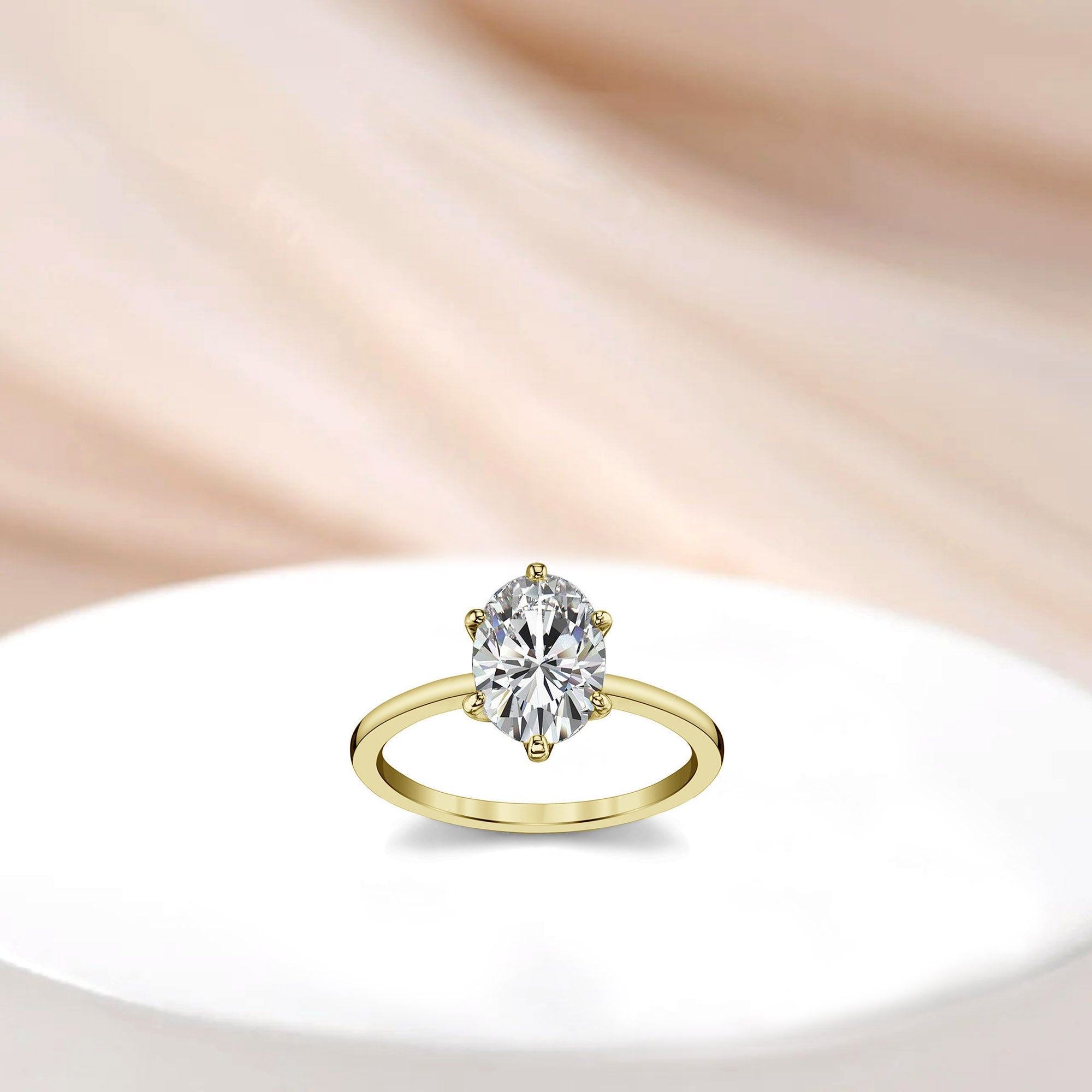 Adjustable Sterling Silver Minimalist Yellow Gold Oval Cut Zircon Solitaire Ring For Women